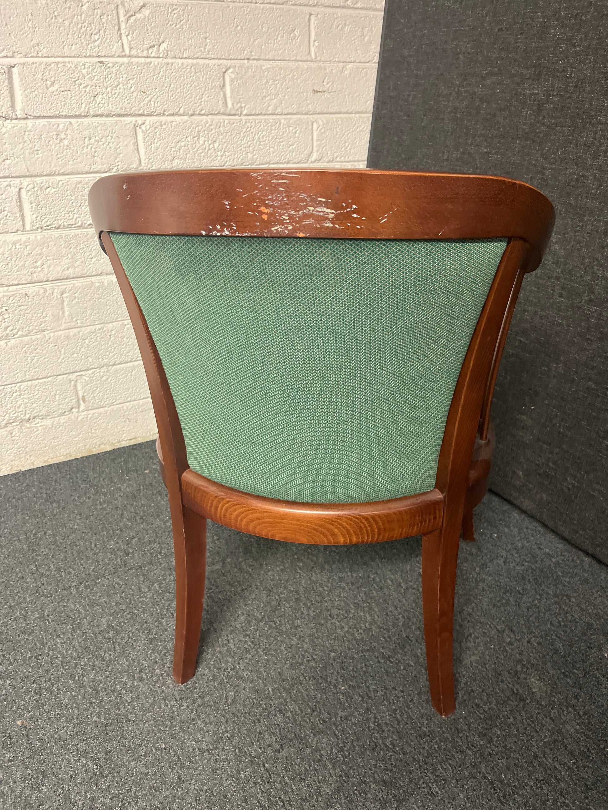 Solid beech stained occasional club chair, mixed green fabric seat and back 1225