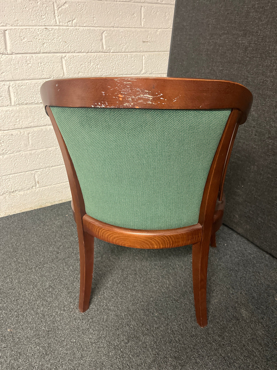 Solid beech stained occasional club chair, mixed green fabric seat and back 1225