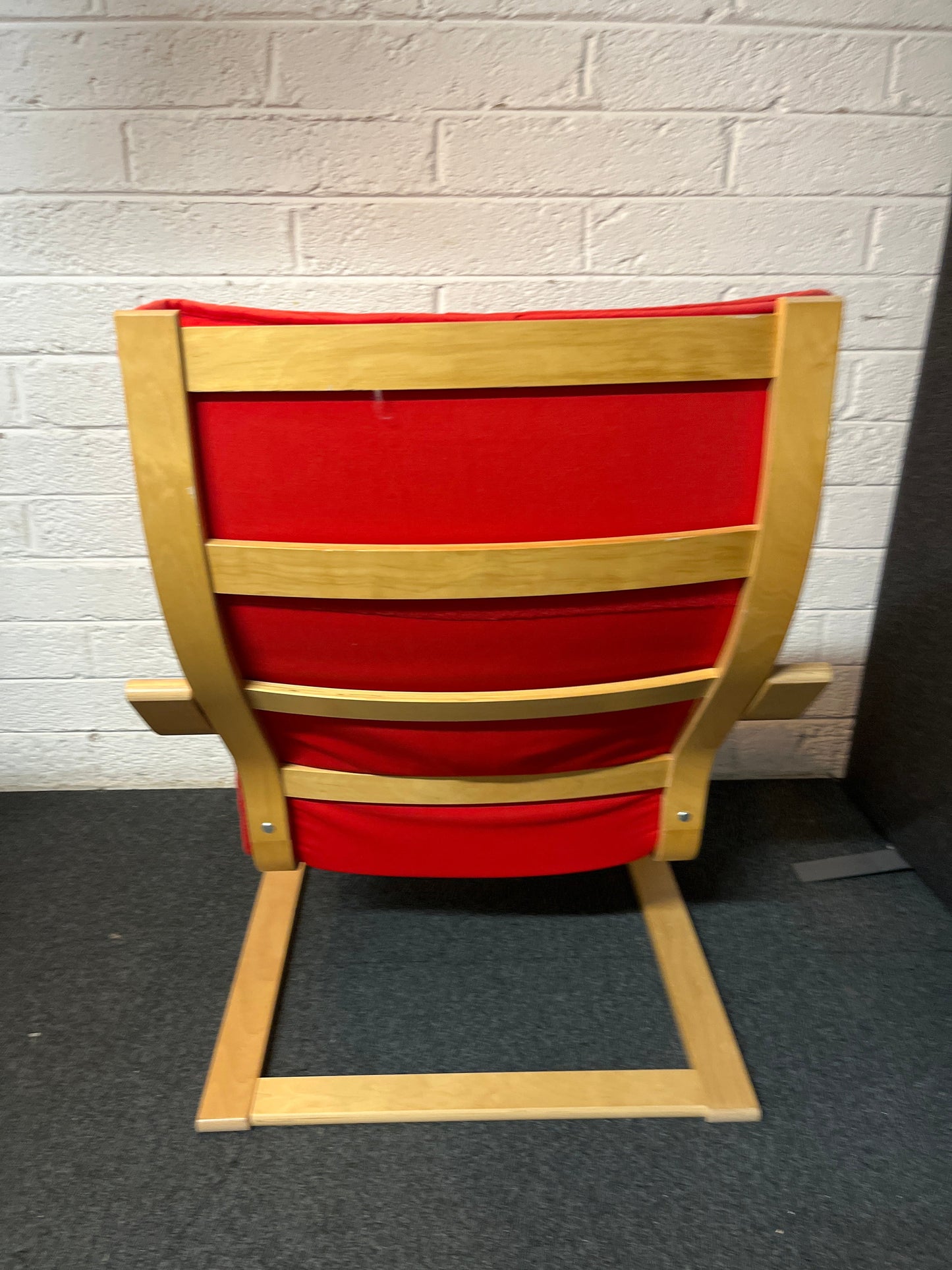 Bentwood beech framed armchair with red fabric seat and back  2225