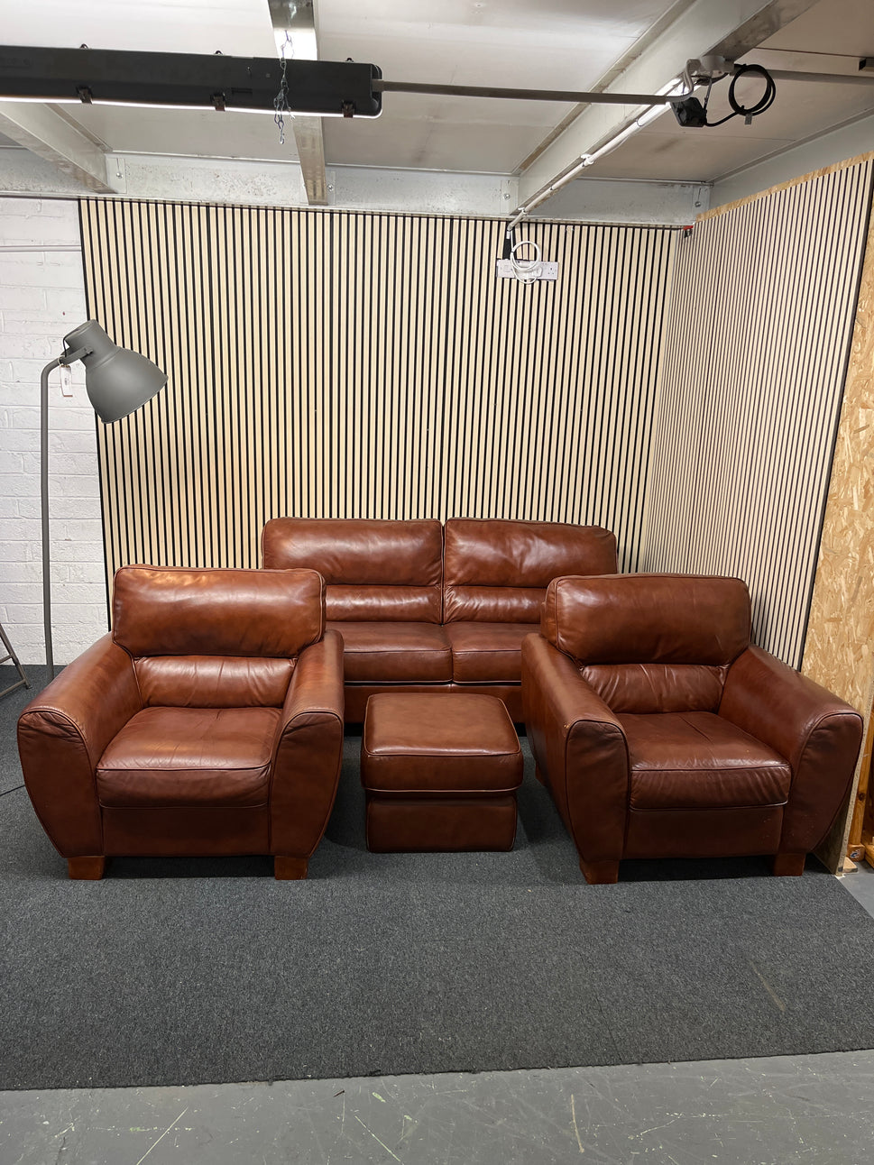 3+1+1+footstool tan leather sofa suite 2325