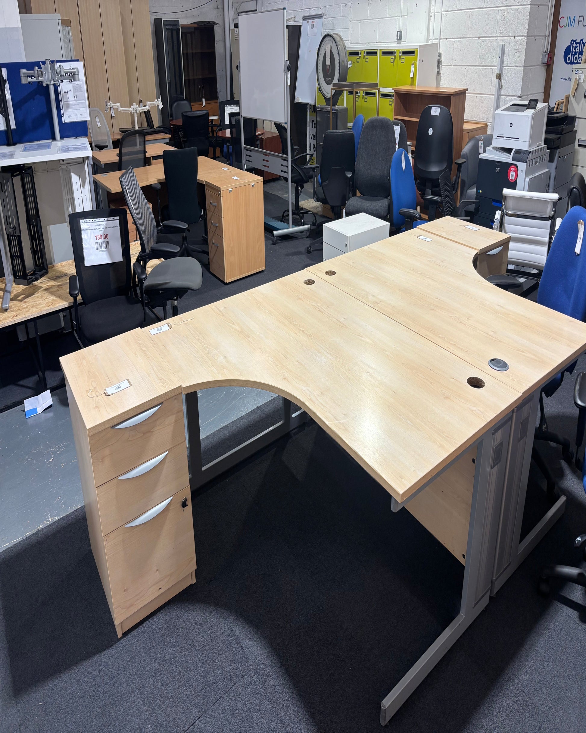 16 x 12 left hand radial in maple colour with matching desk high pedestal drawers