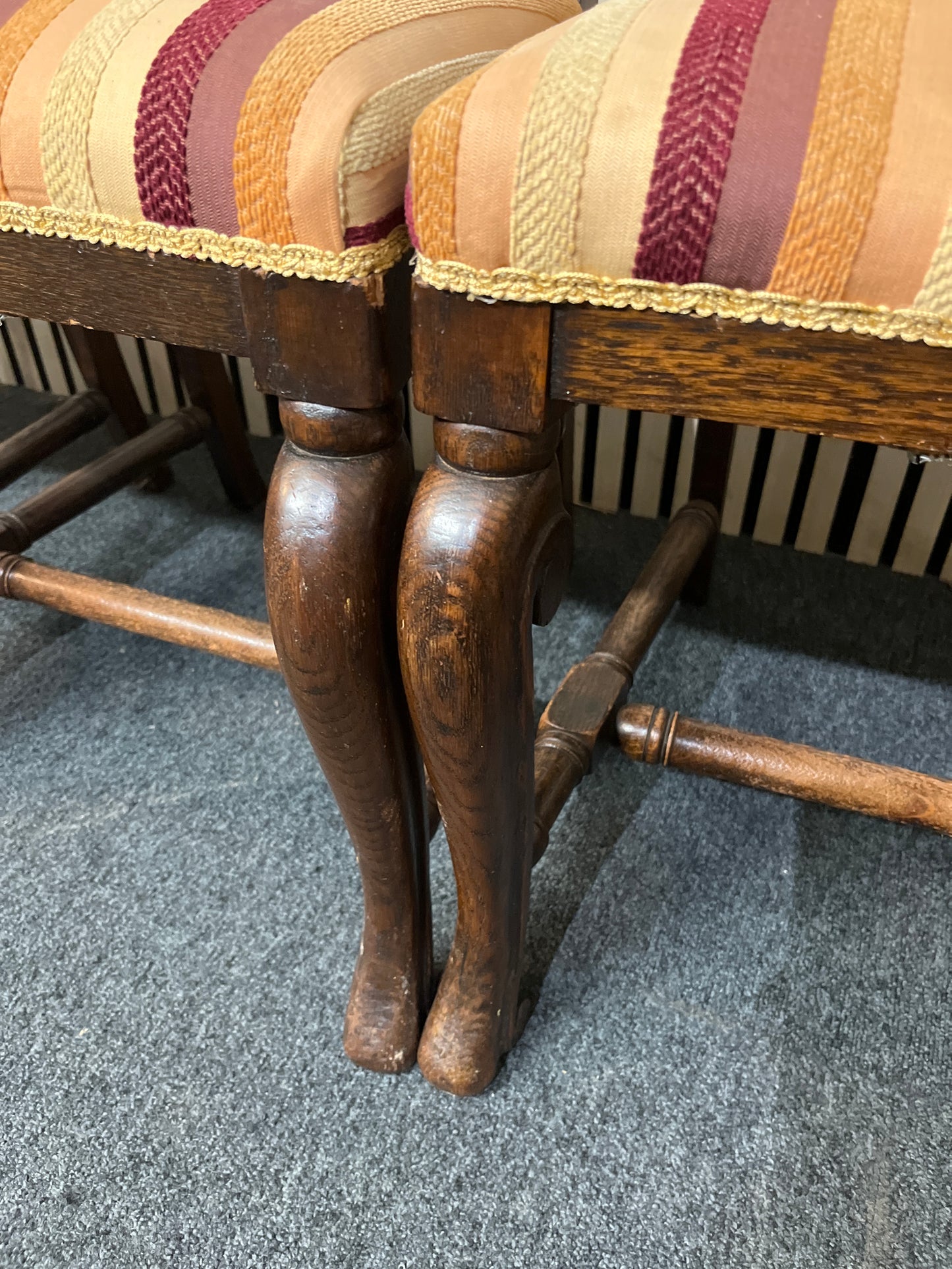 Oak stained high back stripe fabric dining chair. Set of 4 no.  3126
