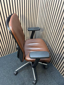 Switch Girsberger high back brown leather multifunction swivel chair with adjustable arms and back rake with polished metal base on castors   J3910 2 image