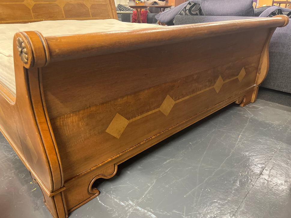 6ft high end mahogany sleigh bed frame with inalid detail. PART OF A SET BUT CAN BE SOLD SEPARATELY 2225