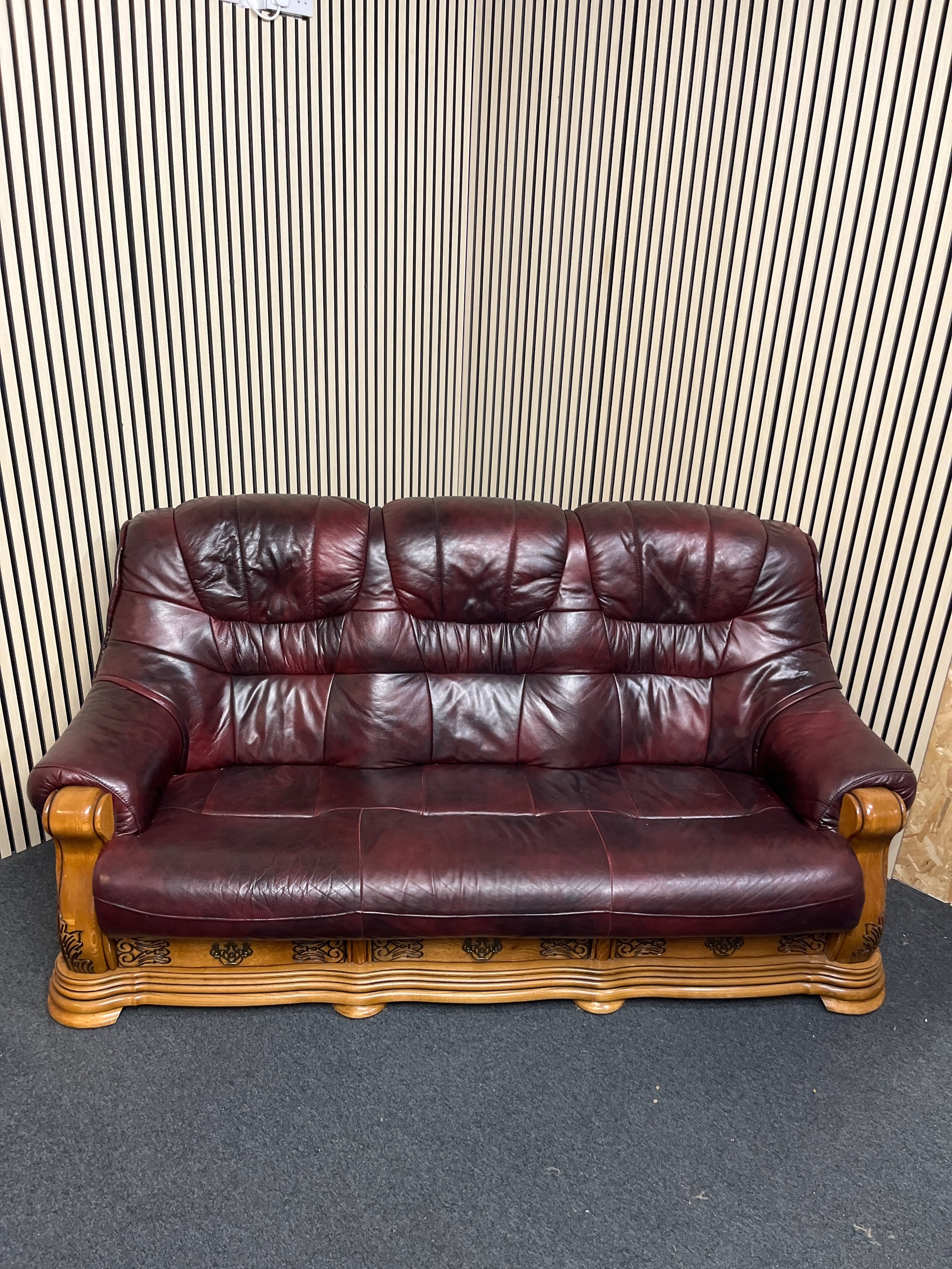 3+1+1 solid wood framed, real wine leather sofa suite 2325
