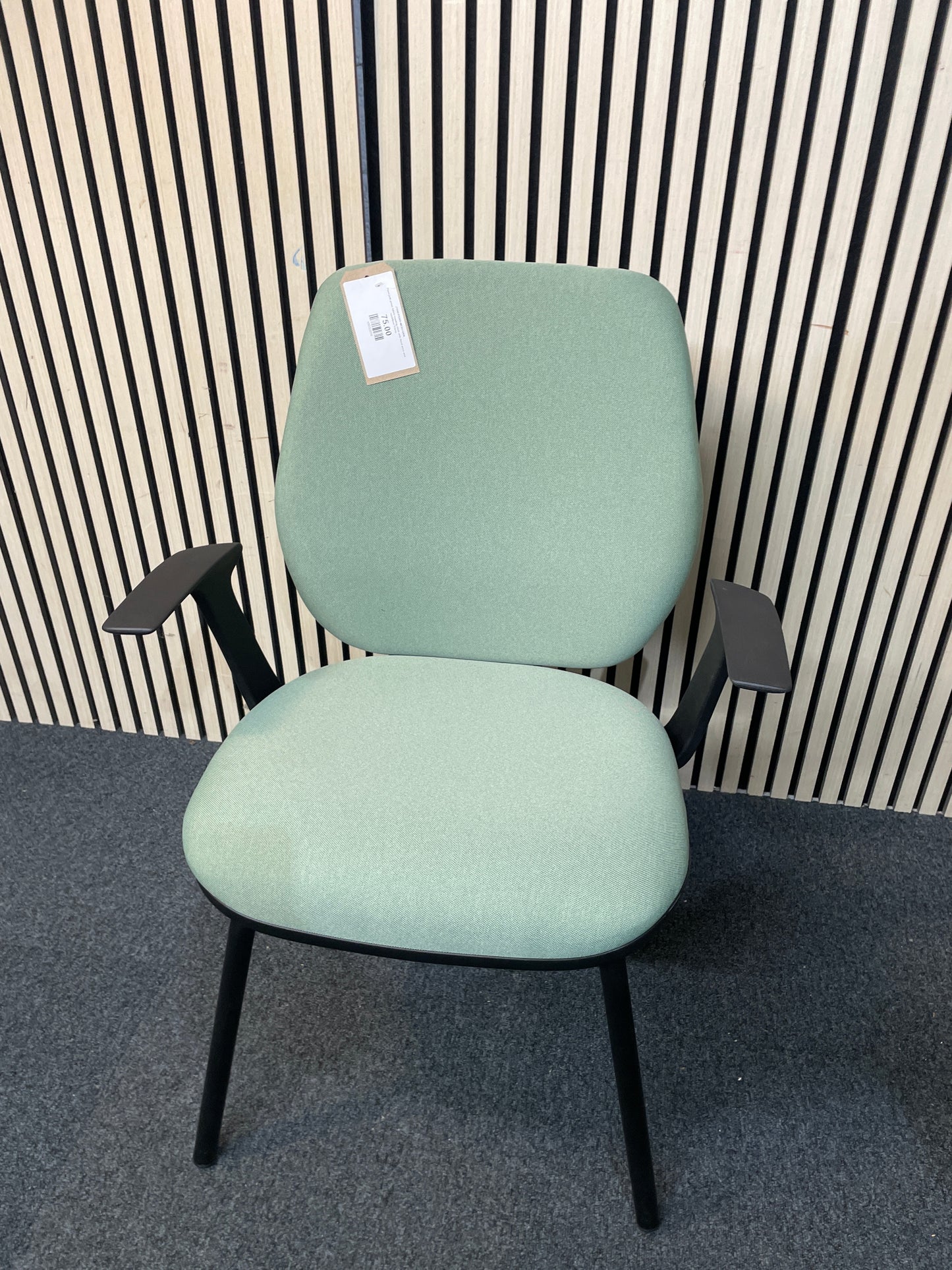Pawd jade green fabric meeting chair with fixed arms and cantilever frame
