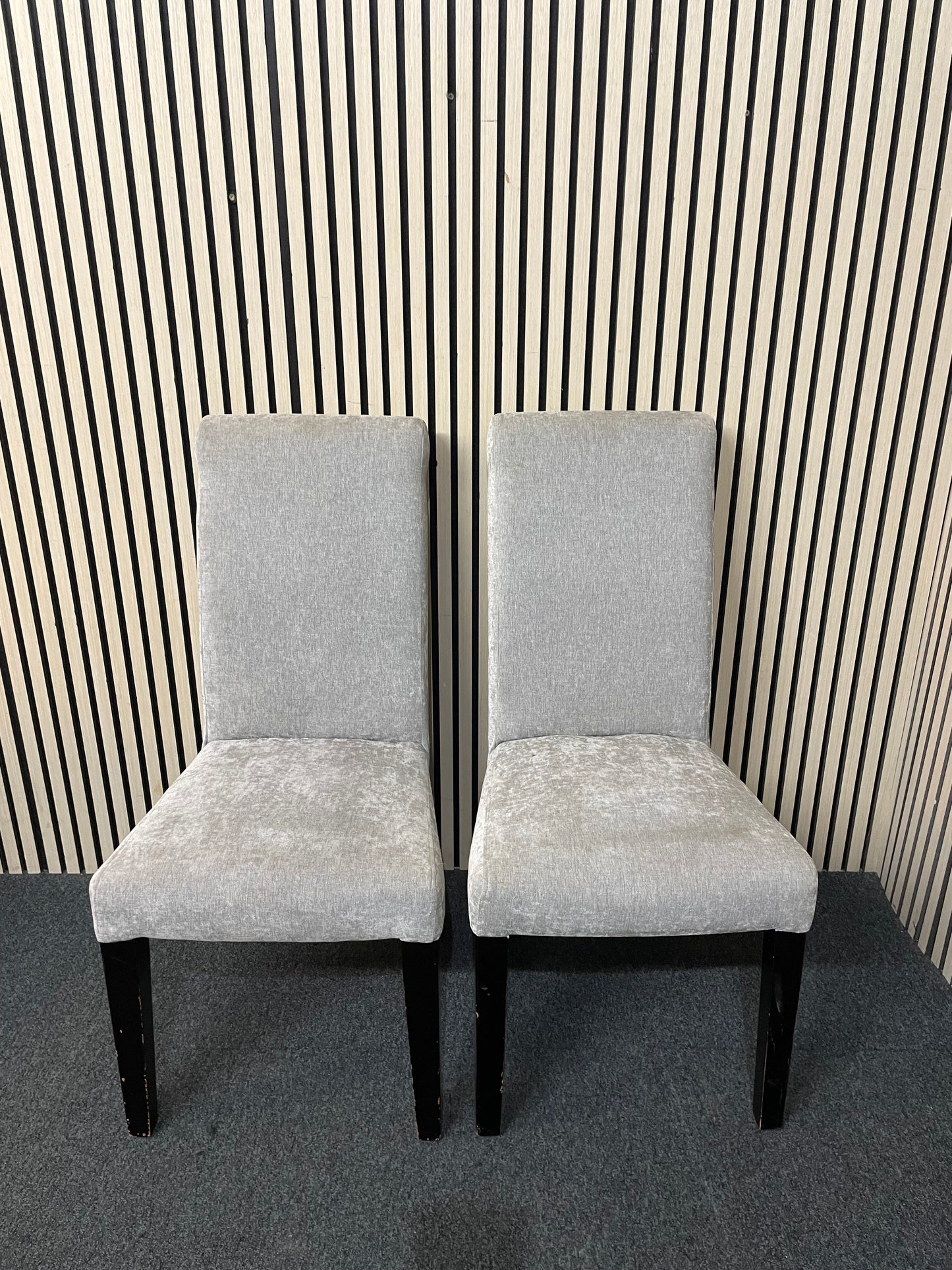 Pair of grey fabric upholstered dining chairs  3126