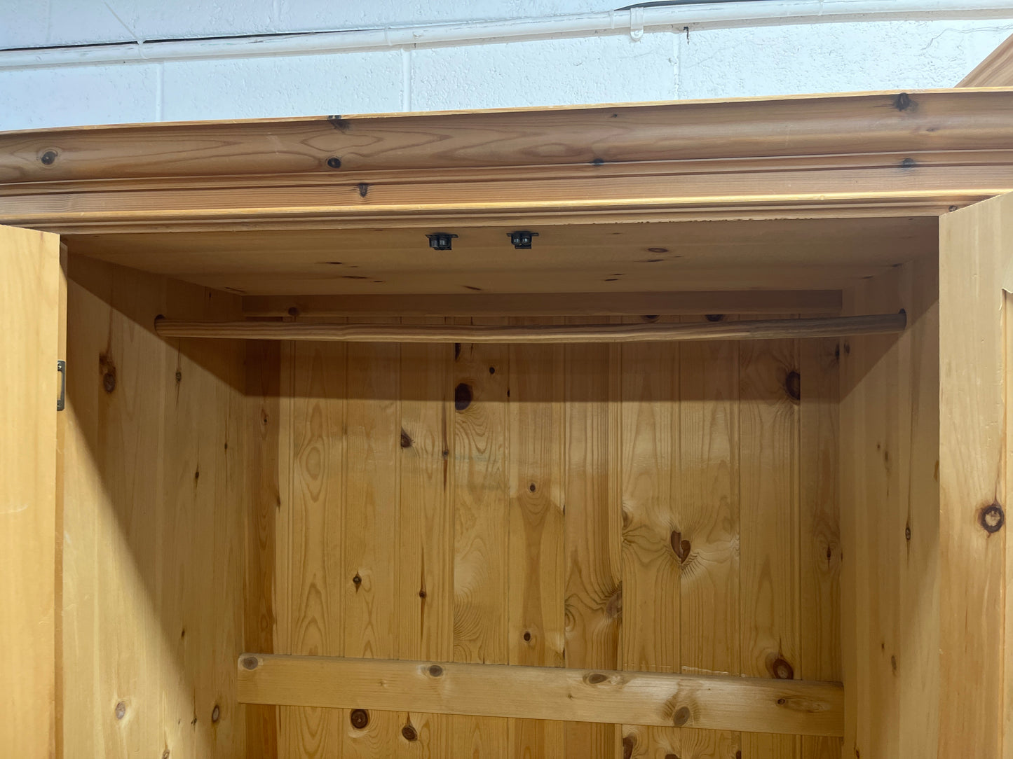 Tall natural pitch pine 2 door 3 drawer wardrobe (H 188 x W 110 x D 59 cm) 2225