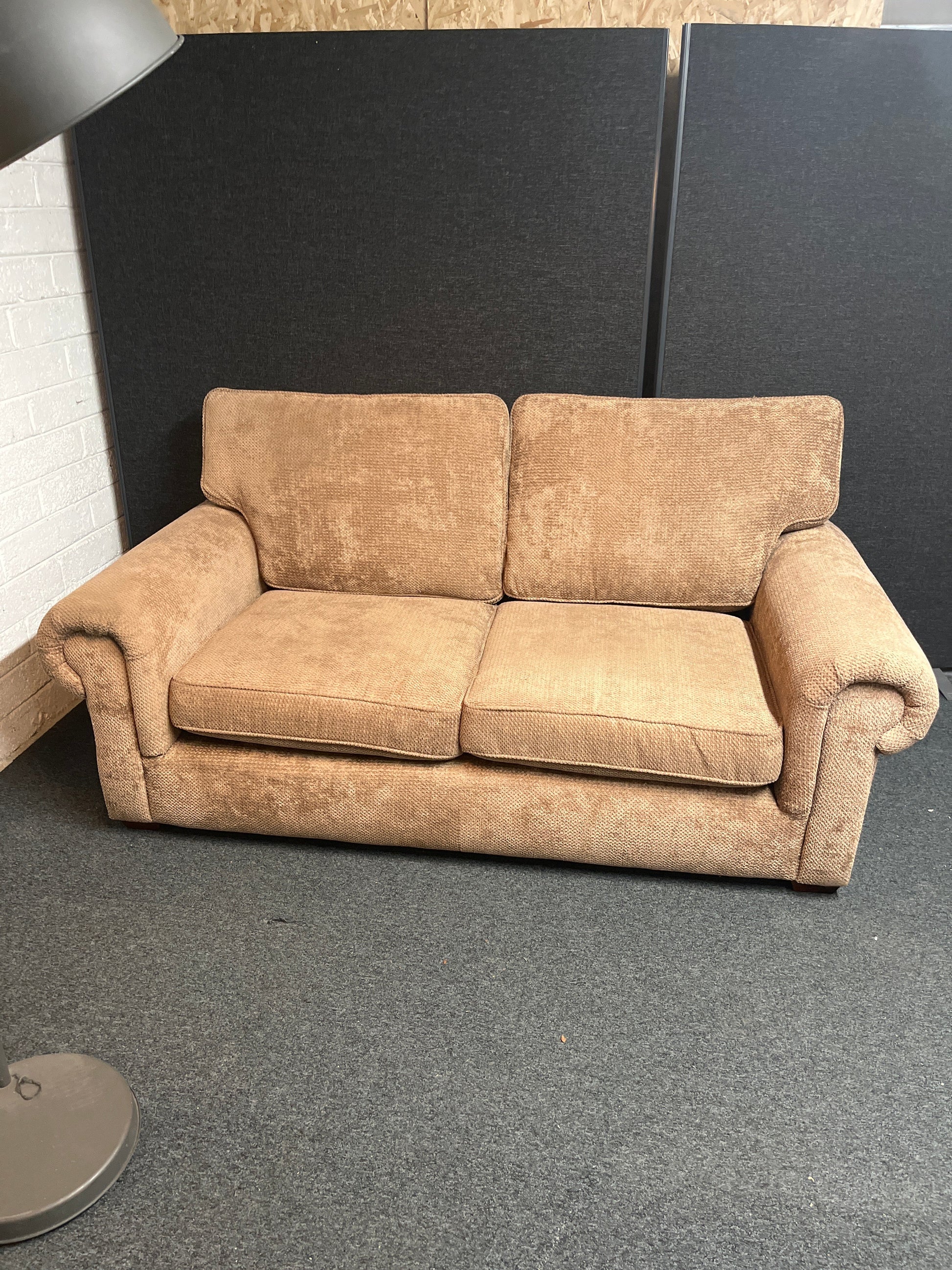 2 seater brown fabric low sofa 2225