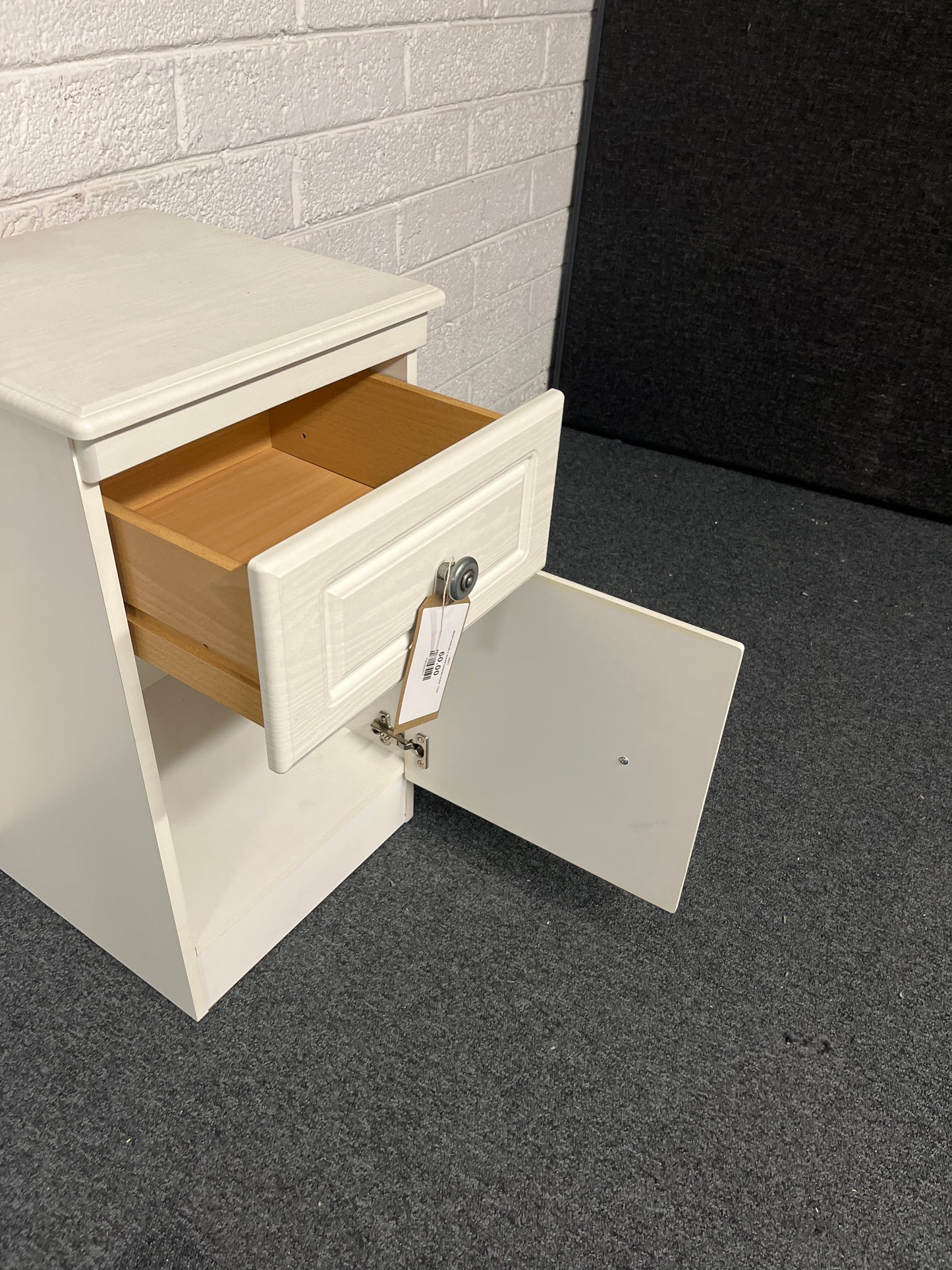 White laminate 2 drawer bedside locker  1225
