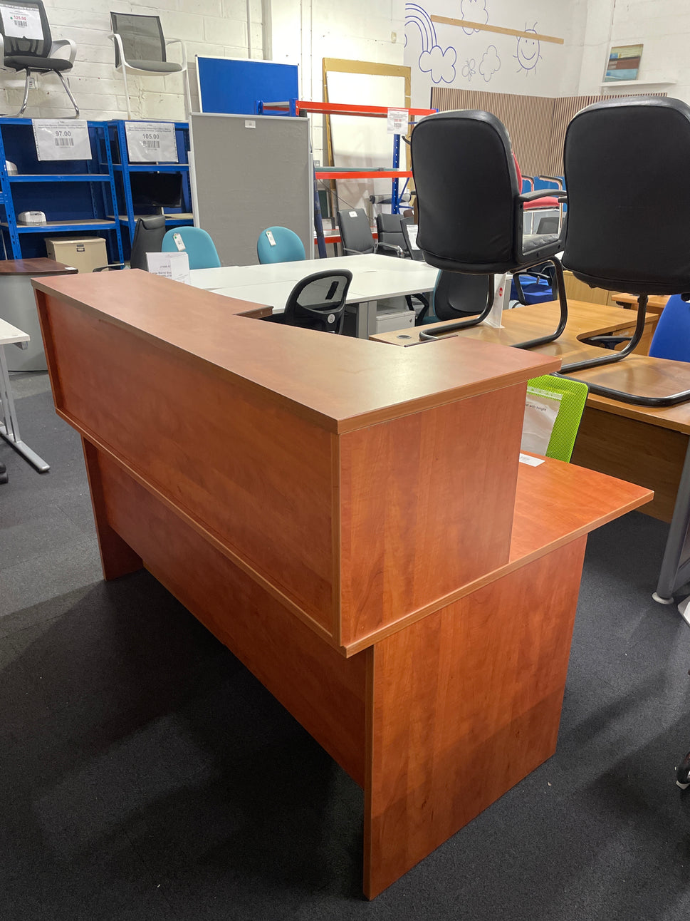 Cherry laminate second hand 1600*1100 reception counter with upstand