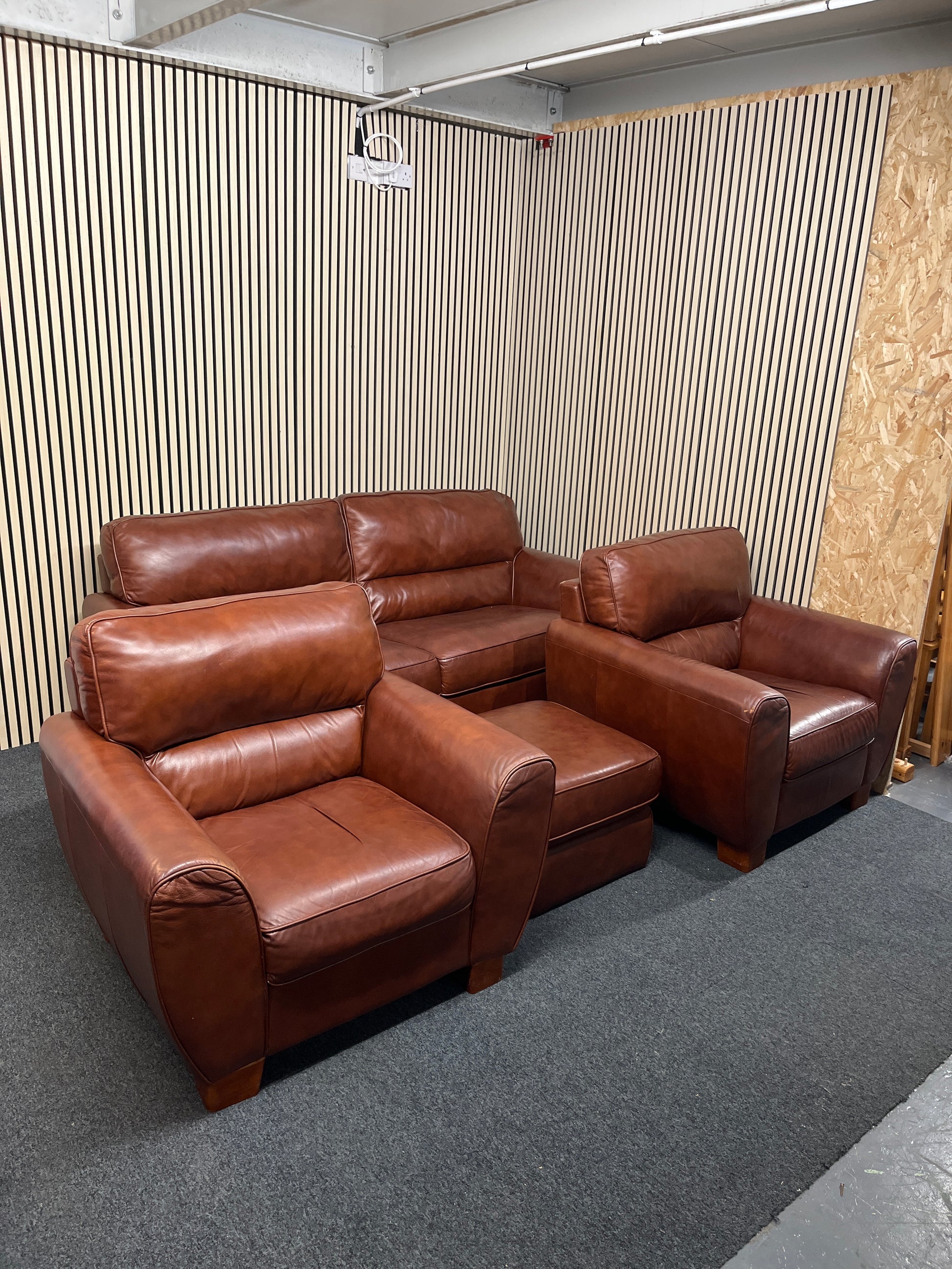 3+1+1+footstool tan leather sofa suite 2325