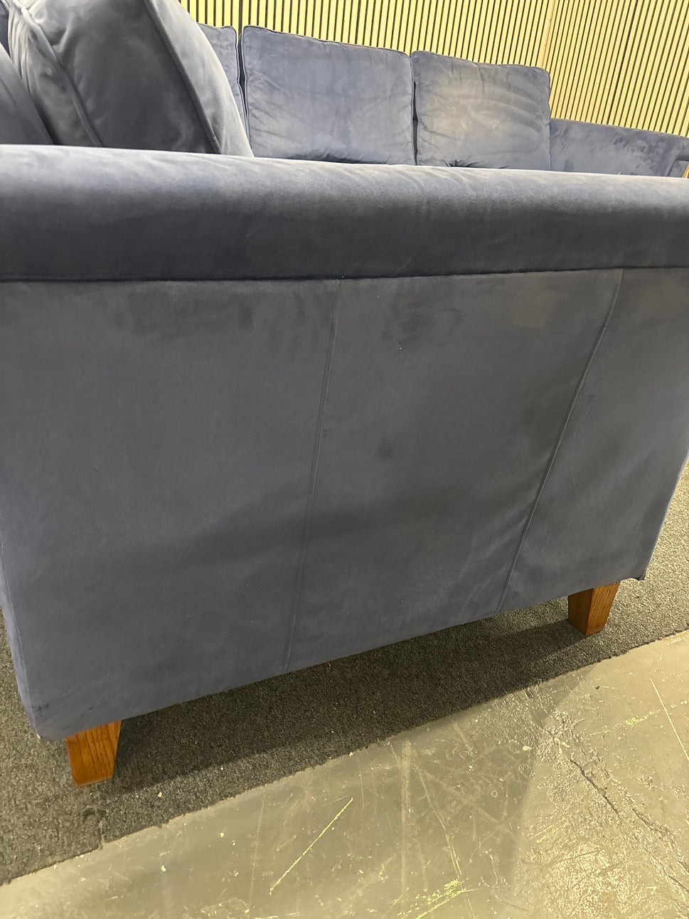 Large sectional dark blue velour fabric corner suite 3325