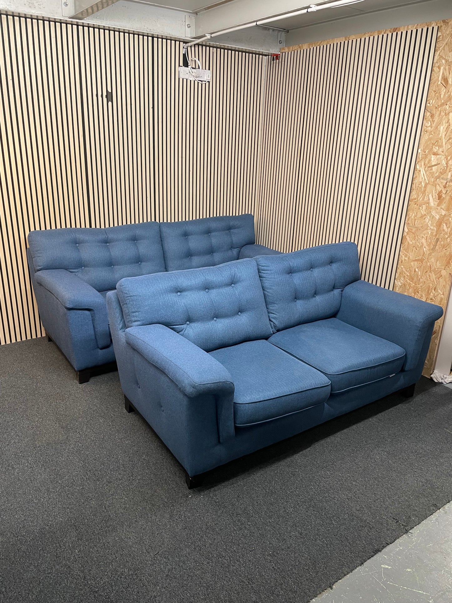 3+2 dark royal blue fabric sofa suite (Widths: 190 and 210 cm, depth: 100 cm each) 1126