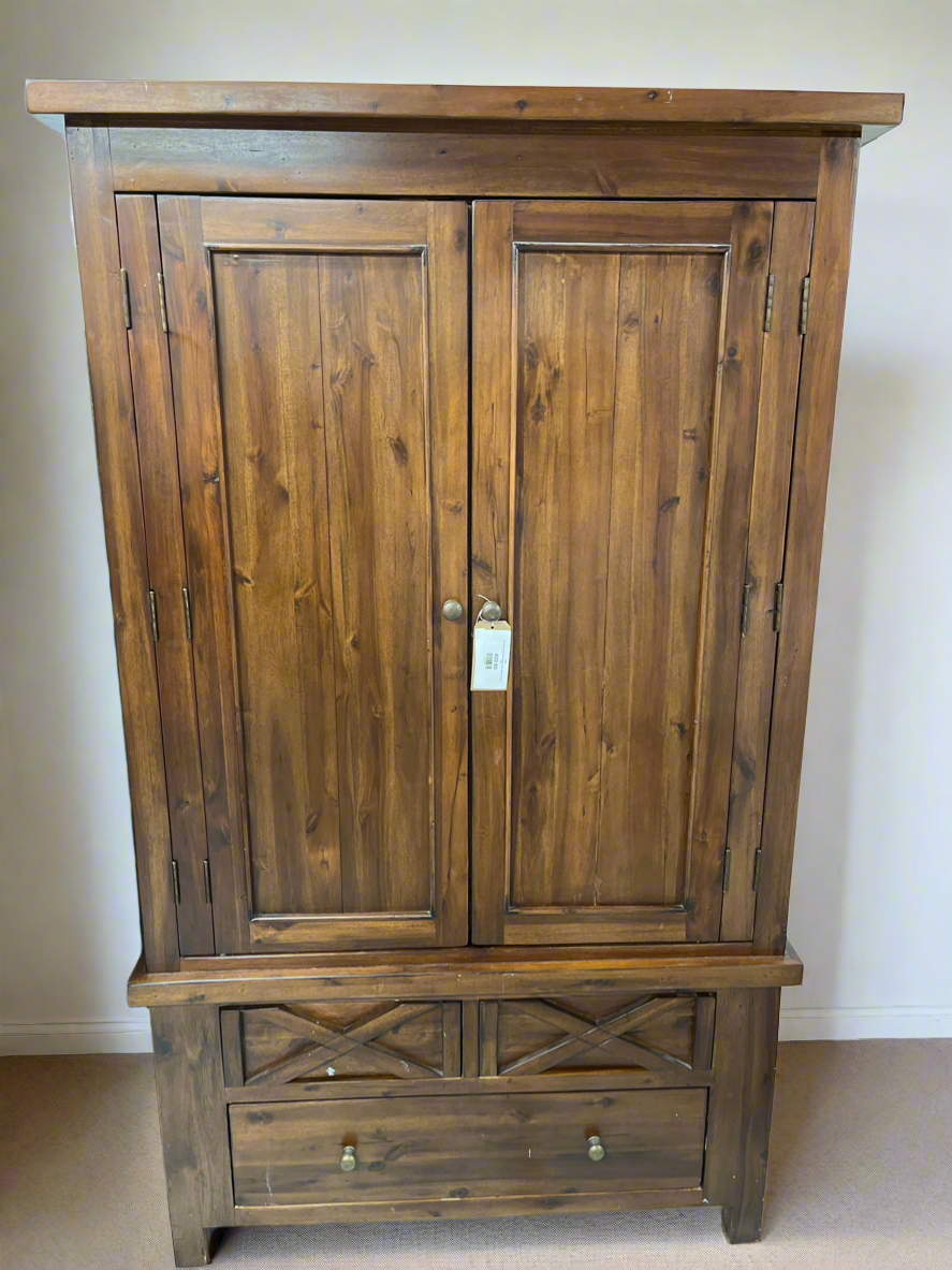 Tall Batavia solid pine stained 2 door 2 drawer wardrobe 2125