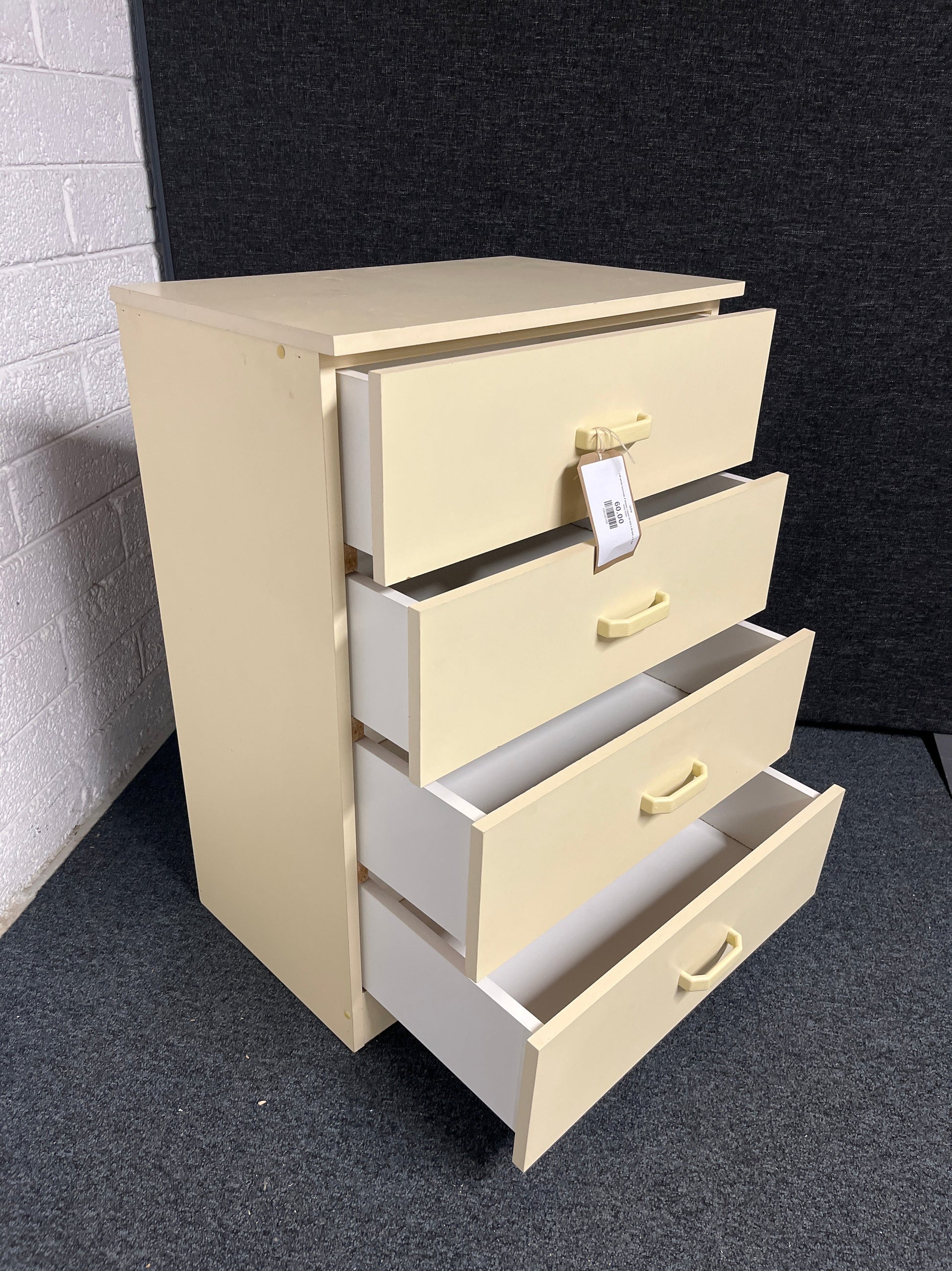 Tall white laminate 4 drawer chest (H 620 x W 600 x D 390 mm) 1225