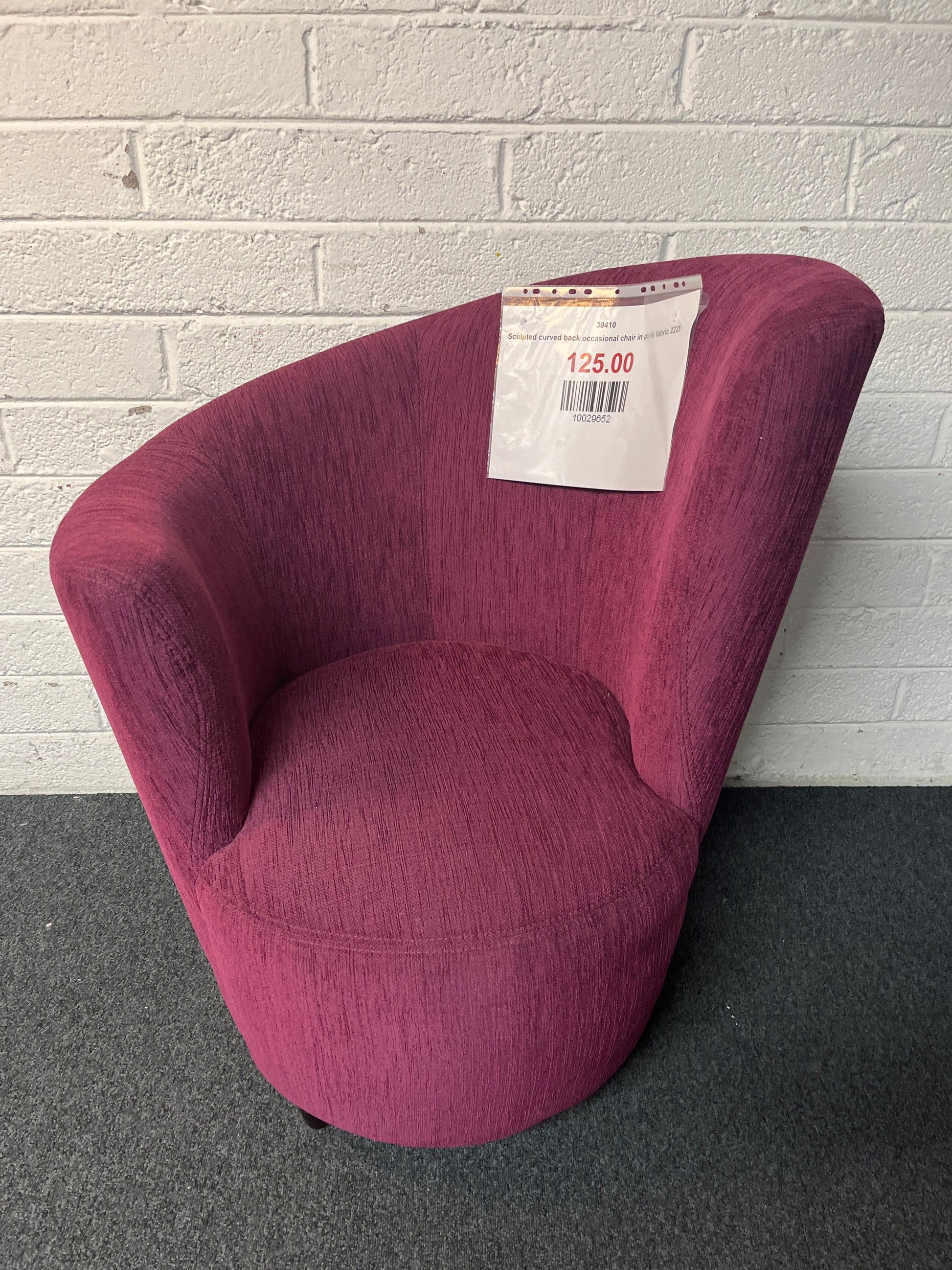 Sculpted curved back occasional chair in pink fabric 2225