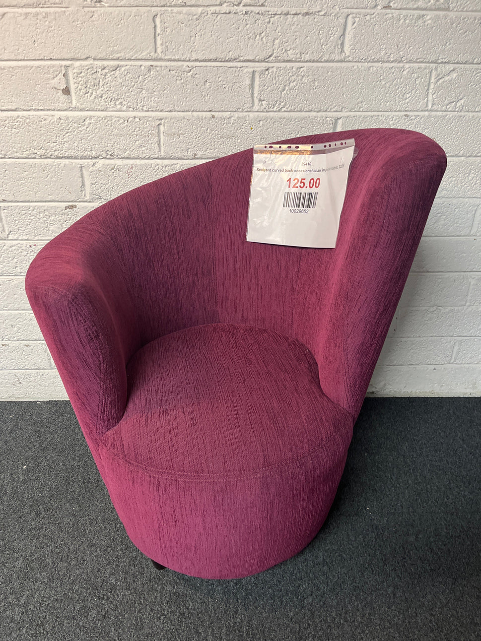 Sculpted curved back occasional chair in pink fabric 2225