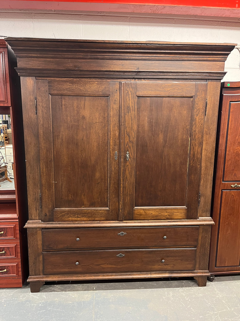 Large solid dark wood 2 door 2 drawer pantry unit (H 208 x W 170 x D 62 cm) 2226