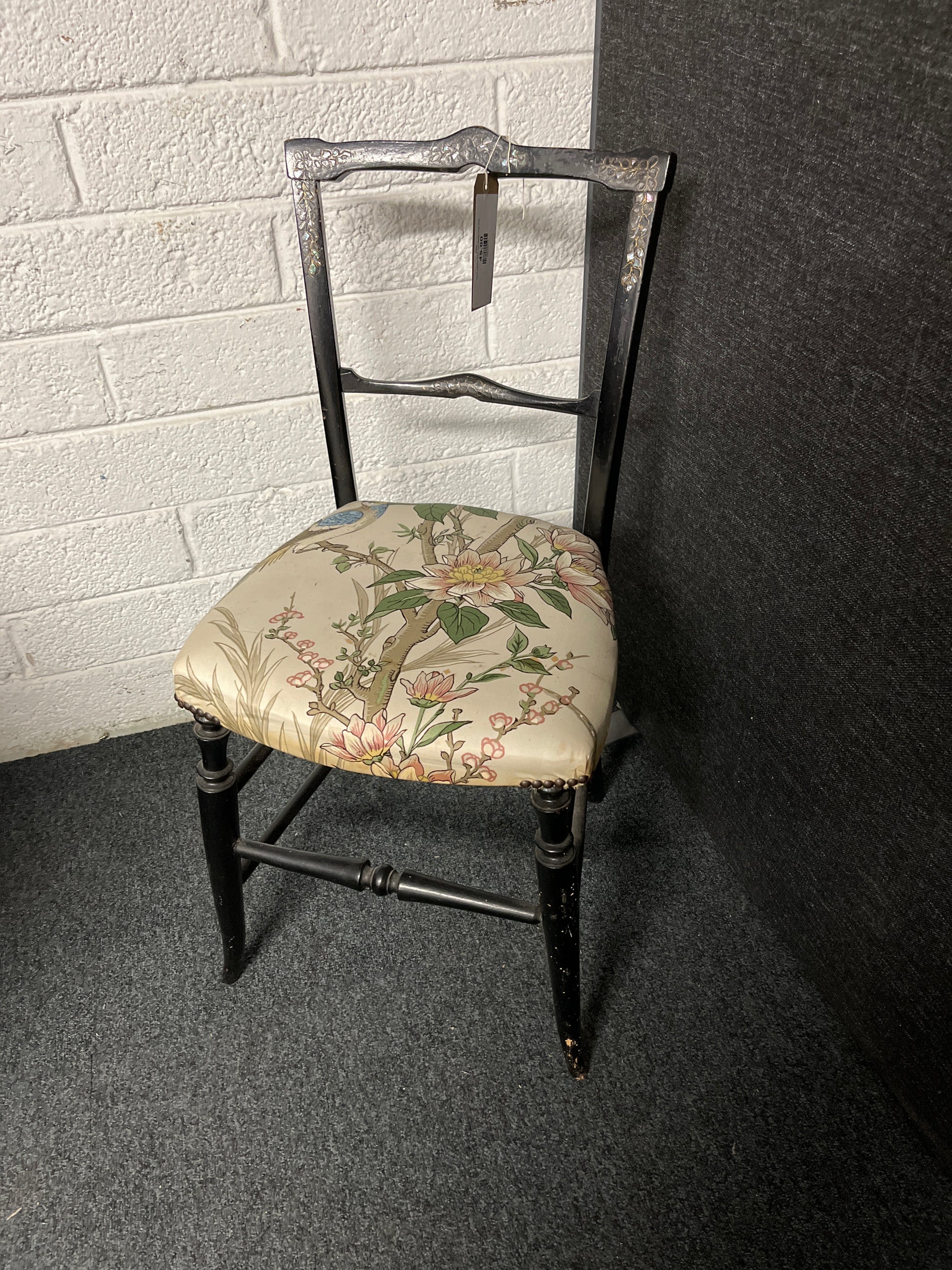 black painted floral seat dining chair 3225