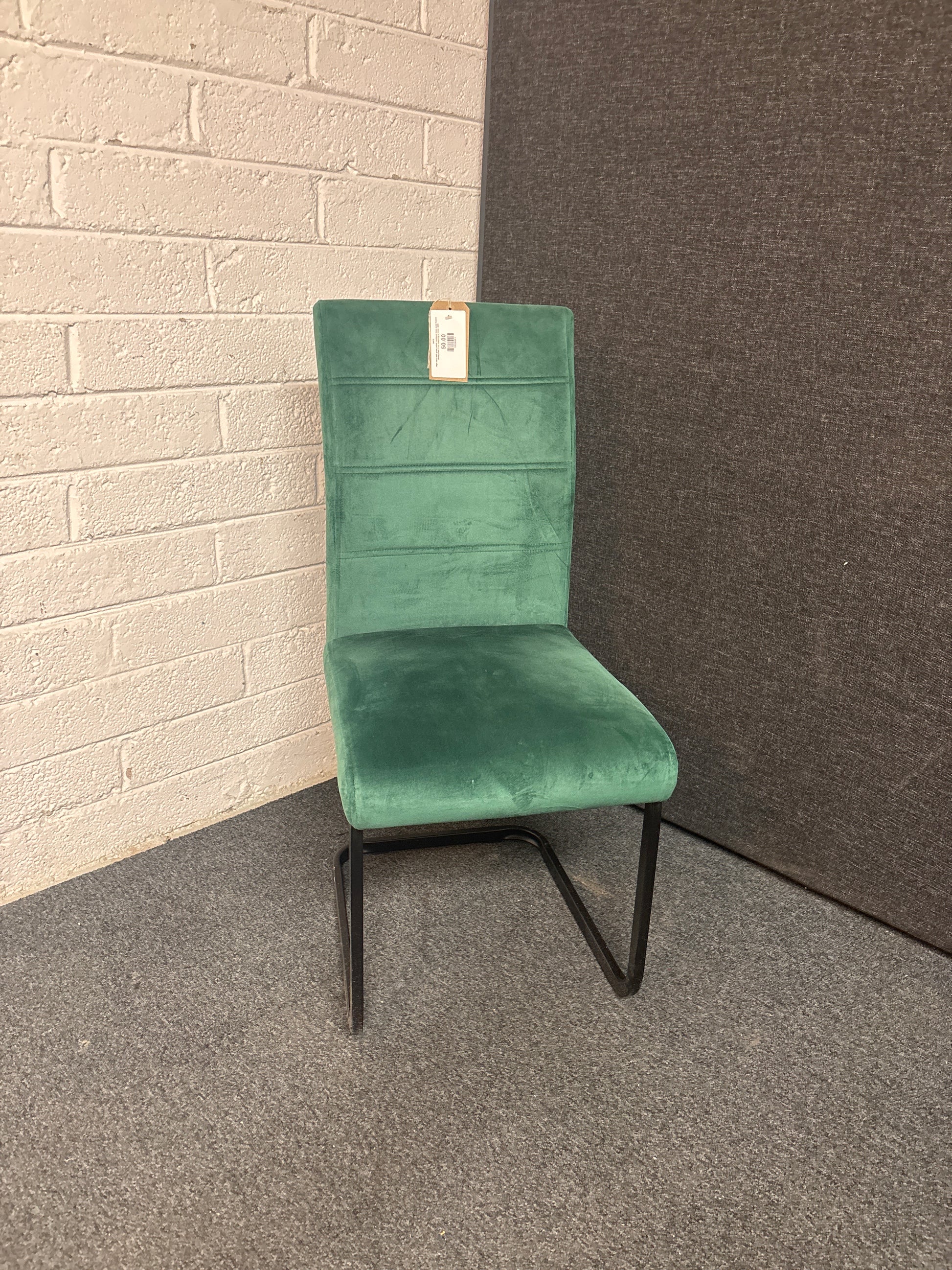 High back dark green velvet cantilever black metal framed dining chair. 6 no. matching in stock  3225