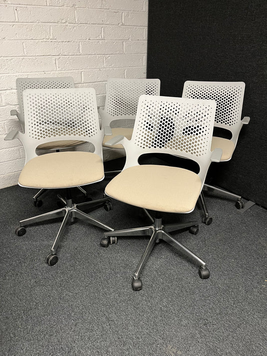 Solus perforated  LIGHT grey back swivel chair with fabric seat, height adjustable seat, polished metal base