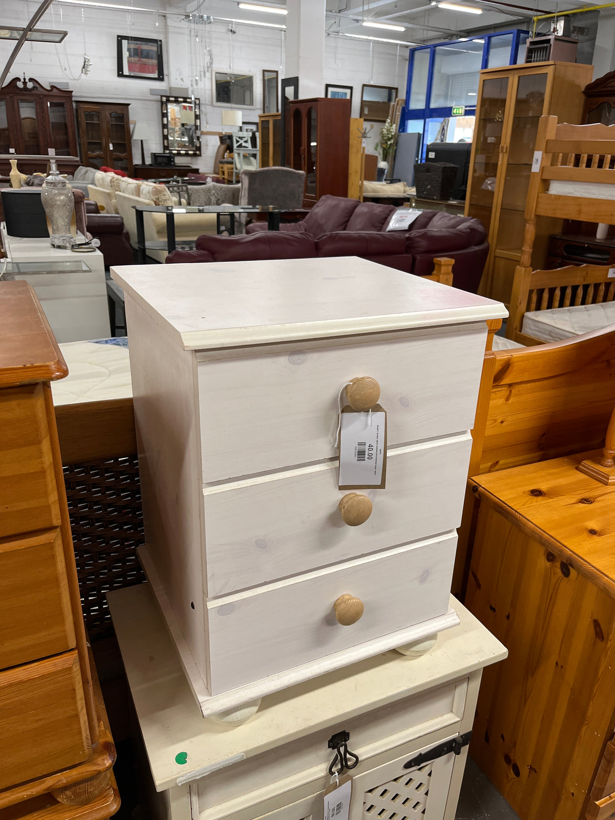 Small 3 drawer white washed pine bedside locker  44079