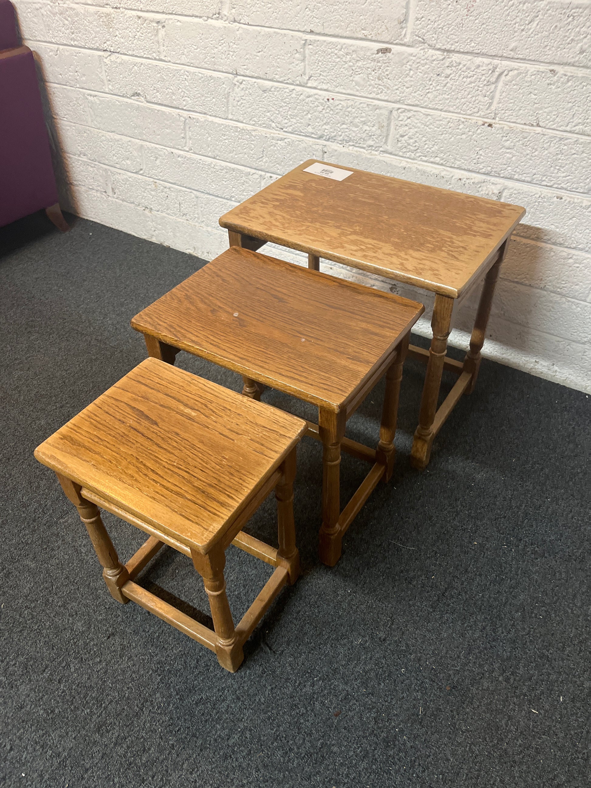 Oak stained nest of 3 tables 1325