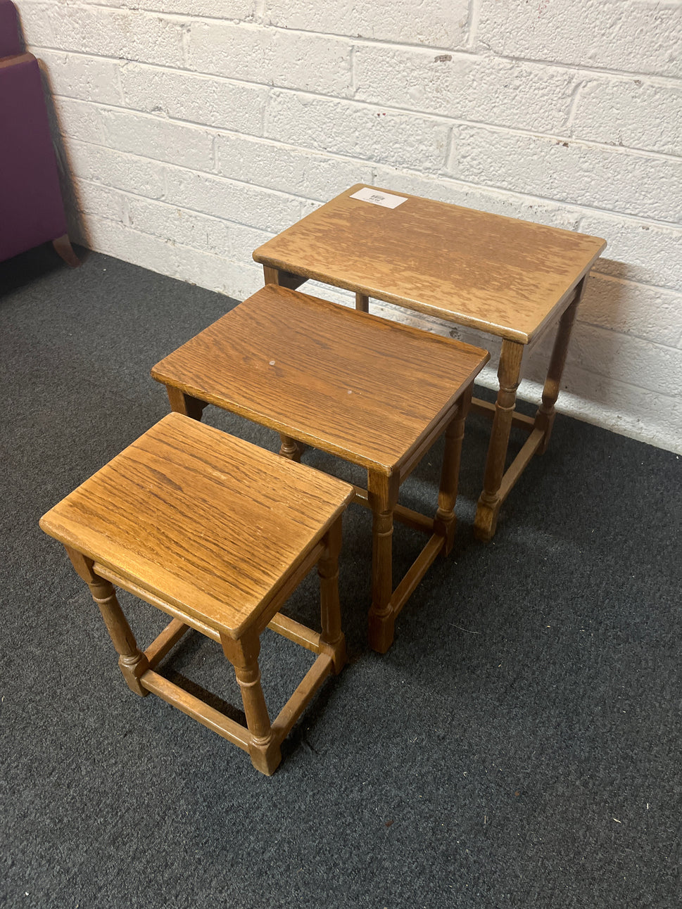 Oak stained nest of 3 tables 1325