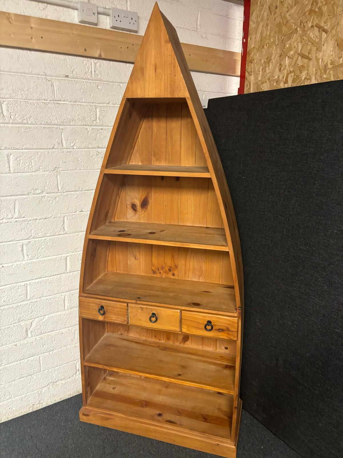 Solid pine framed boat shaped bookcase with drawers (H 2100 x W 830 x D 350 mm) 1225