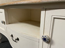 Two-tone console table with wood top and white base.  44513
