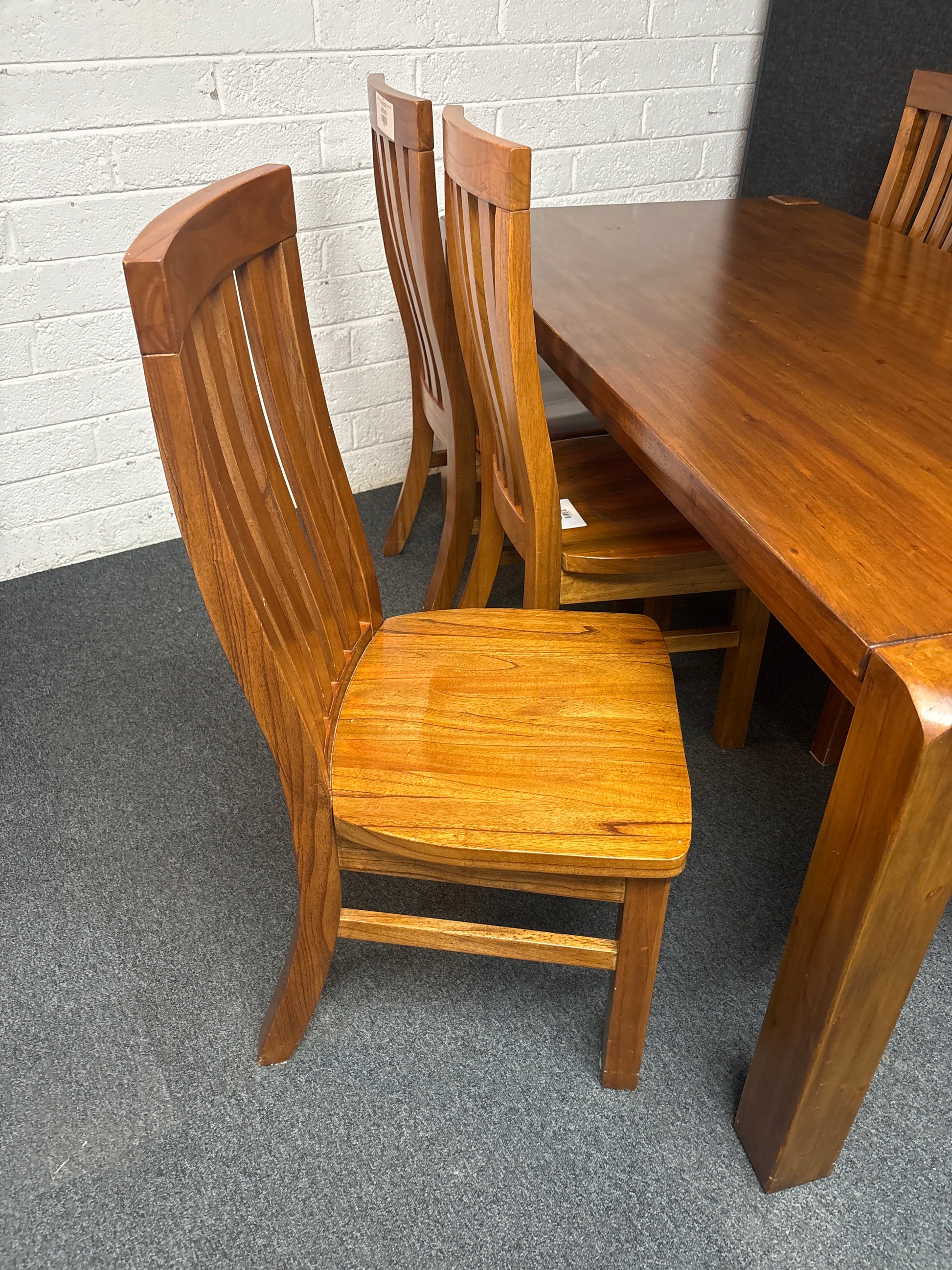 Solid teak hardwood dining table with 6 no. solid wood chairs 1800Lx900W 2225
