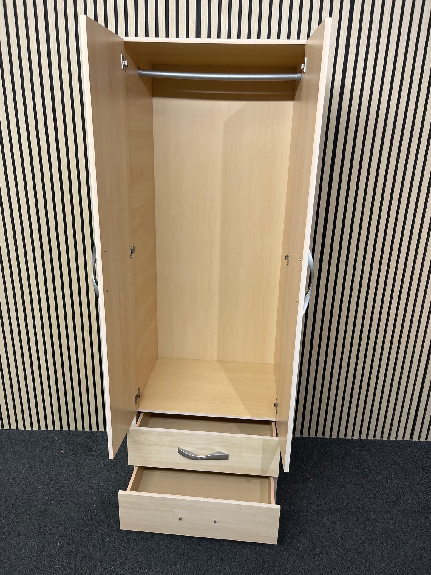 Maple laminate 2 door 2 drawer slim wardrobe 183Hx62Wx47D 1425