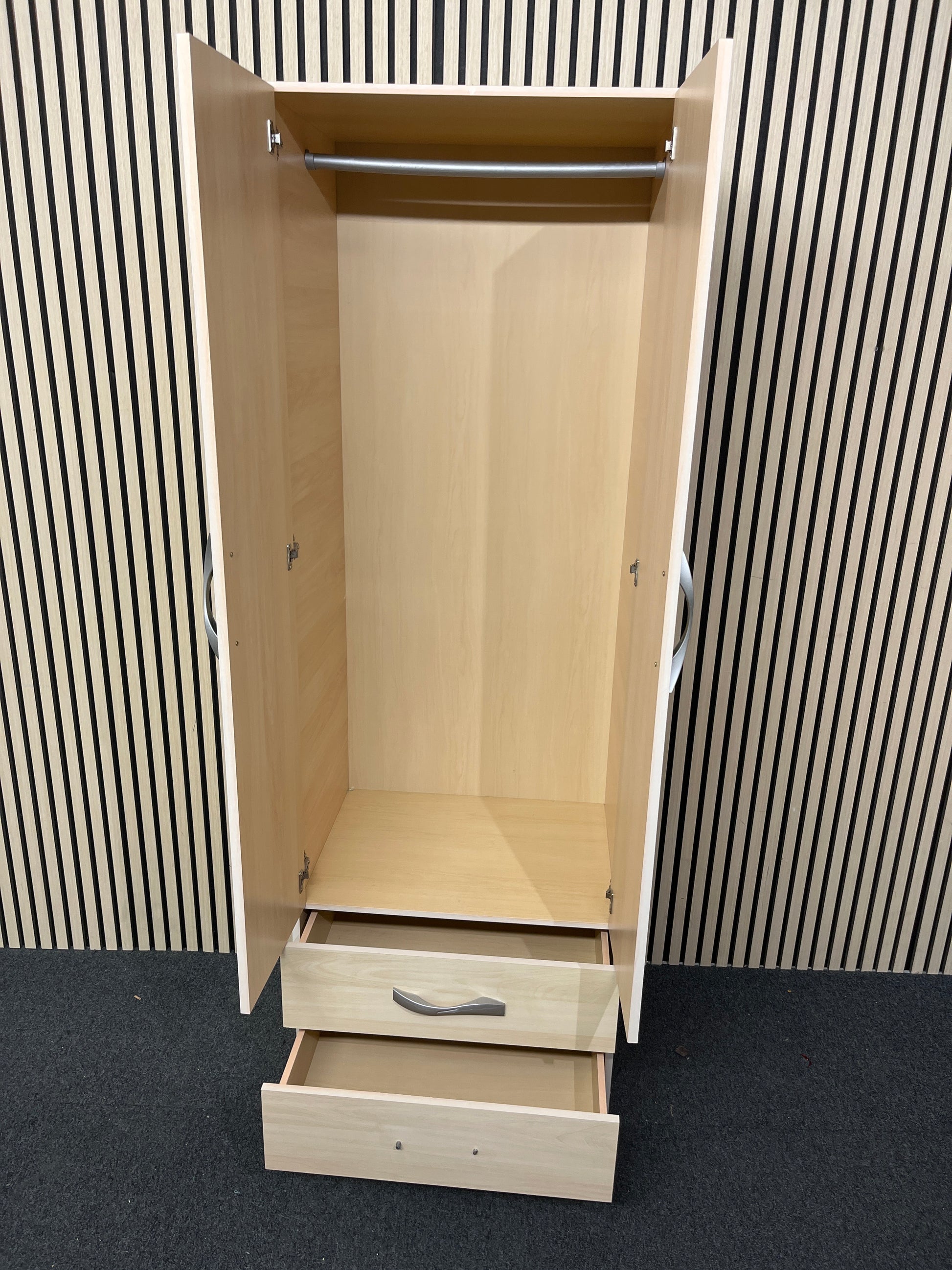 Maple laminate 2 door 2 drawer slim wardrobe 183Hx62Wx47D 1425