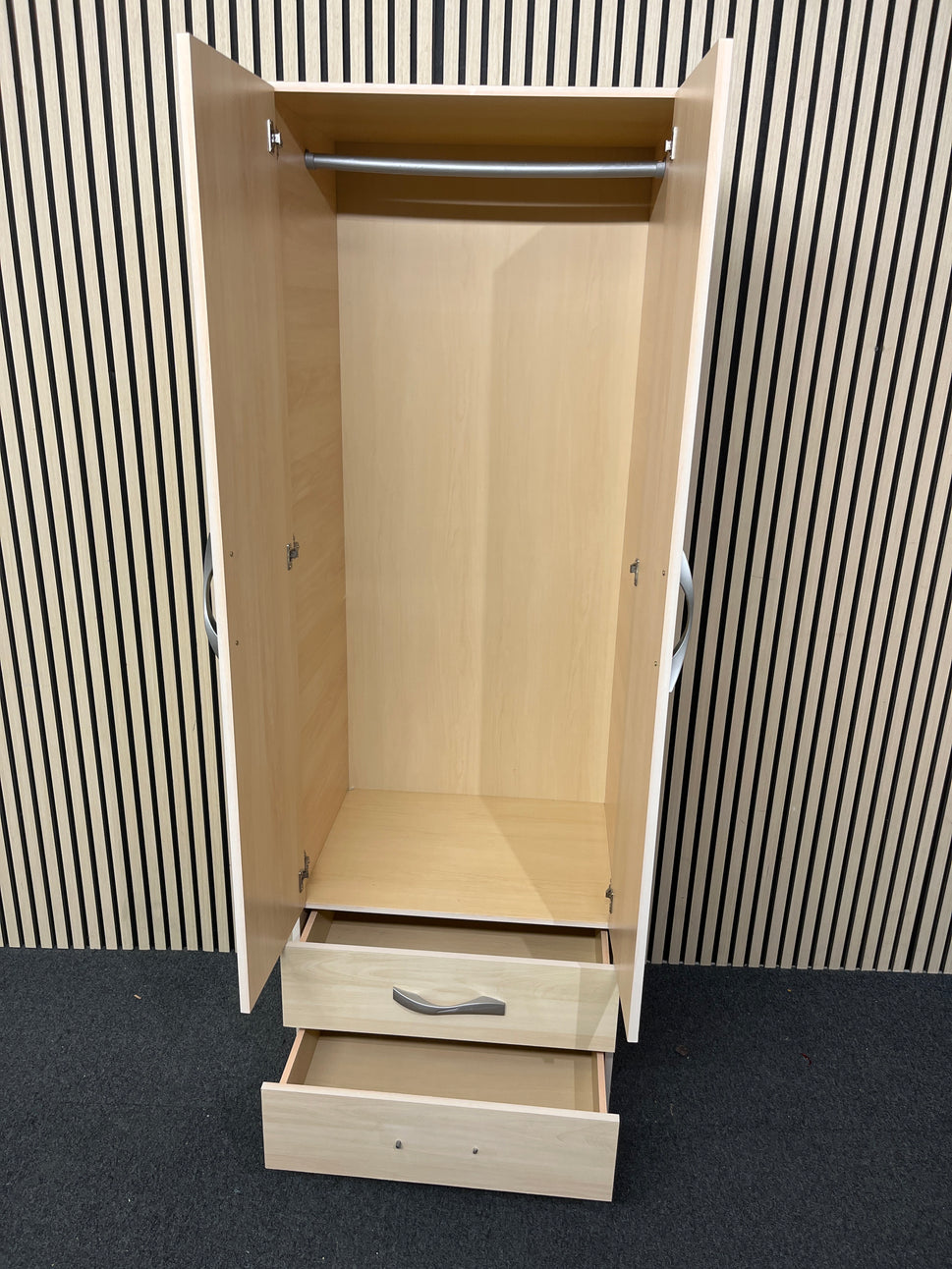 Maple laminate 2 door 2 drawer slim wardrobe 183Hx62Wx47D 1425
