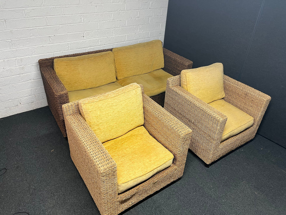 Large 2+1+1 rattan suite with mustard fabric suite 2225