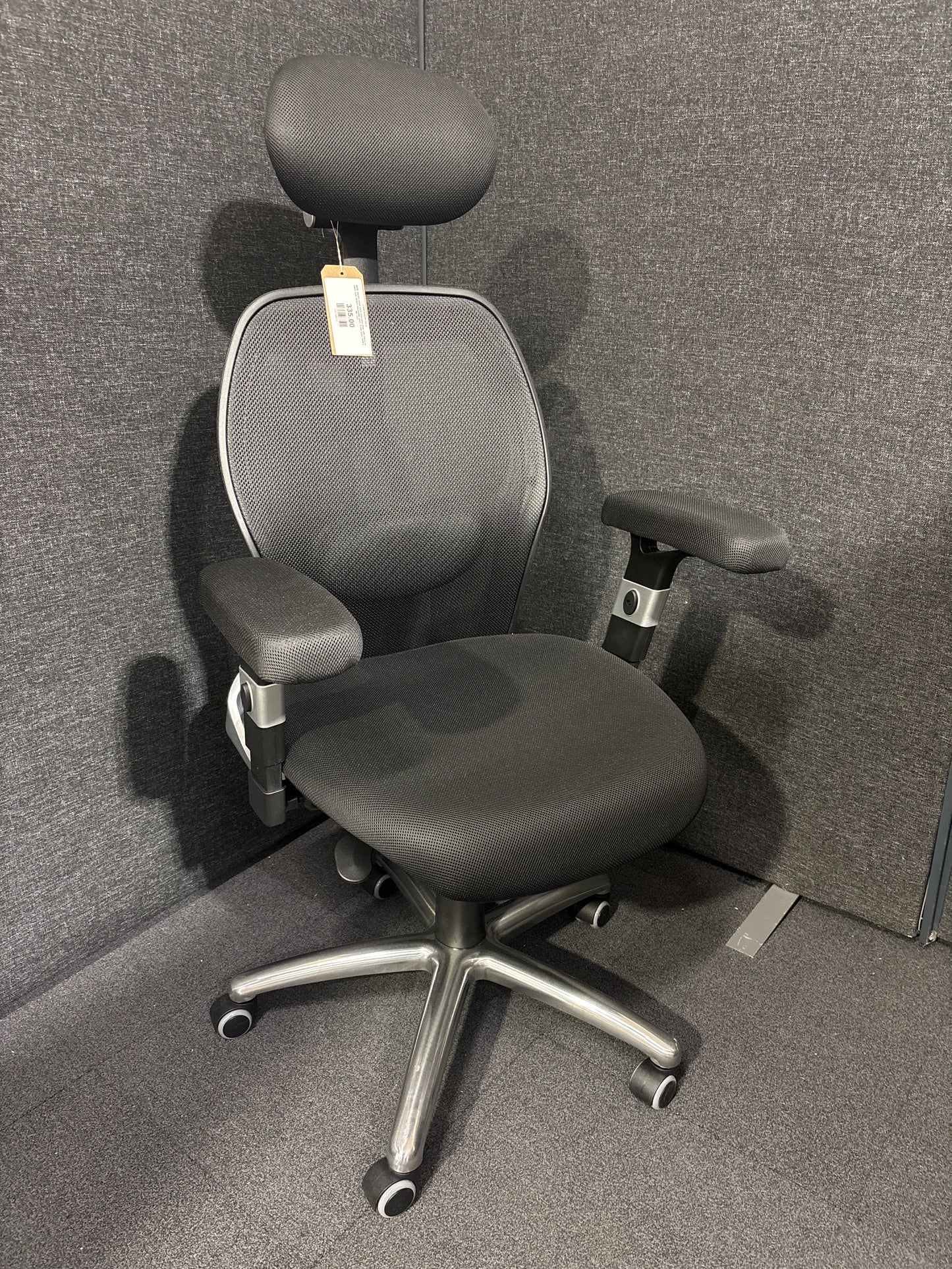 NEW Sandro mesh back executive chair with black air mesh seat, height adjustable arms, 5 star base. PRICE INC VAT