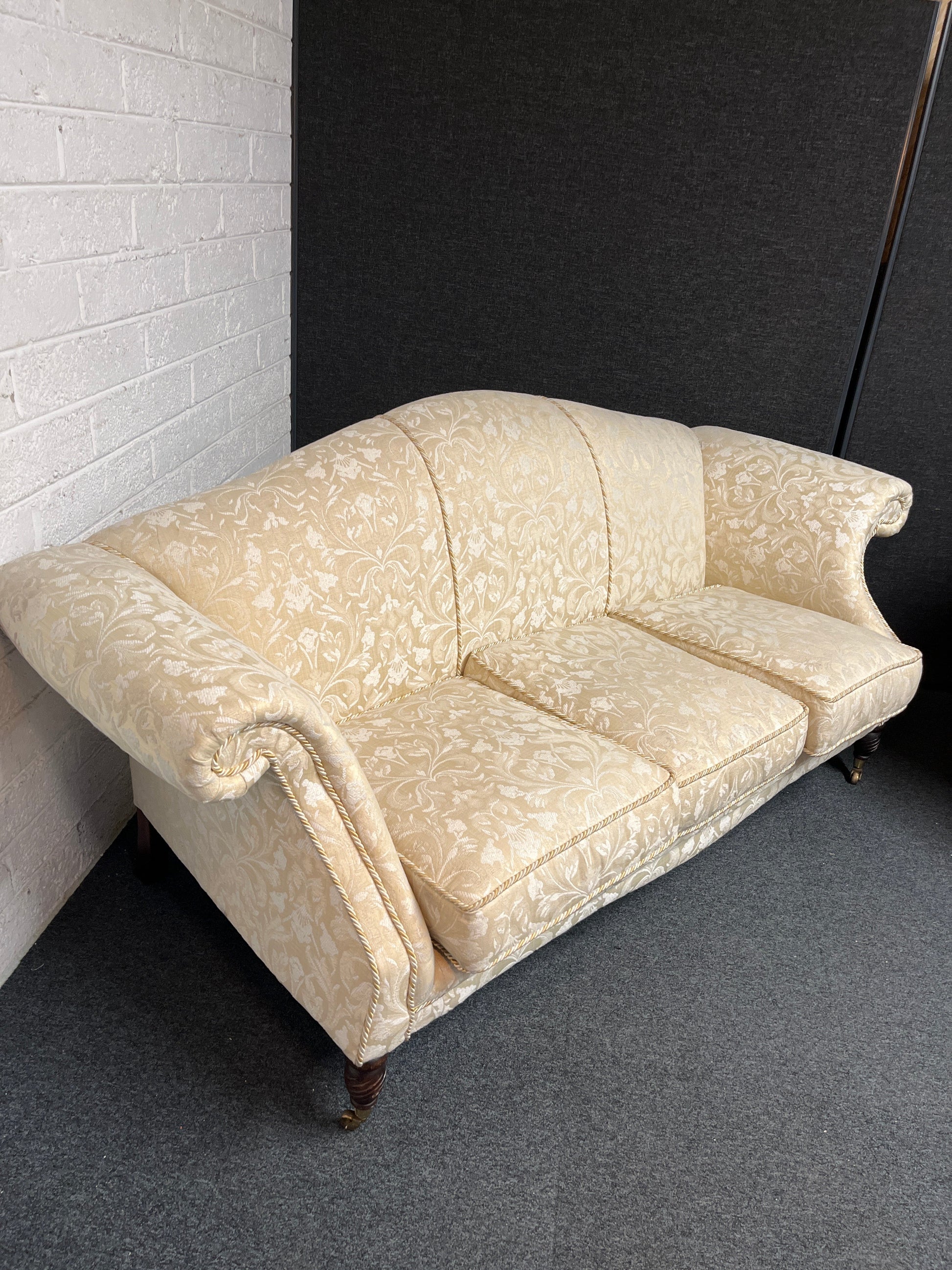 3+2+1 wing back cream mix fabric suite, solid wood frame, brass castors. CAN BE SOLD INDIVIDUALLY IF REQUIRED 2225