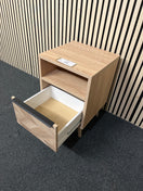 Switch Modern oak effect nightstand featuring chevron detail and open shelf.  44374 2 image