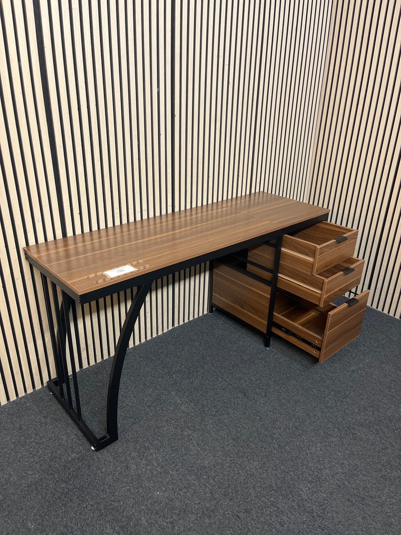 Wooden top desk with black metal frame and three drawers (H 77 x W 154 x D 47 cm)  44559