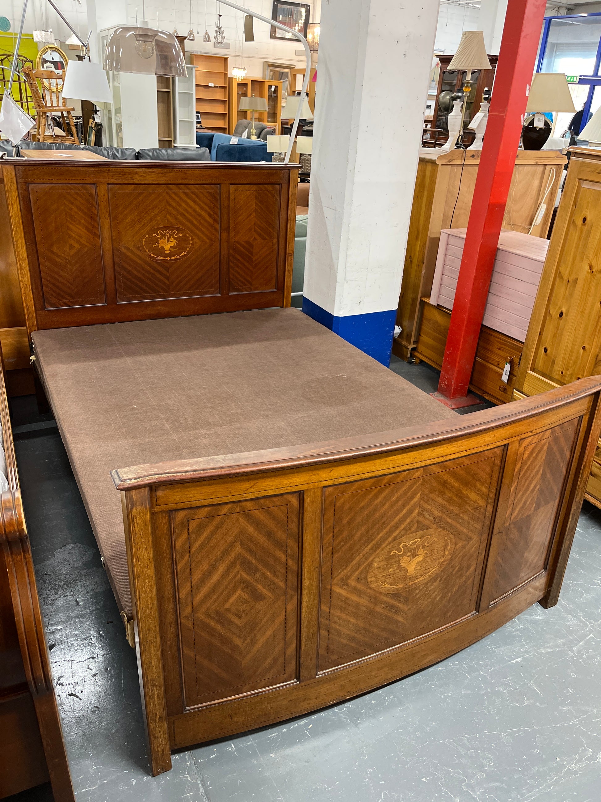 4ft 6 Antique mahogany inladid high end bed frame 2325
