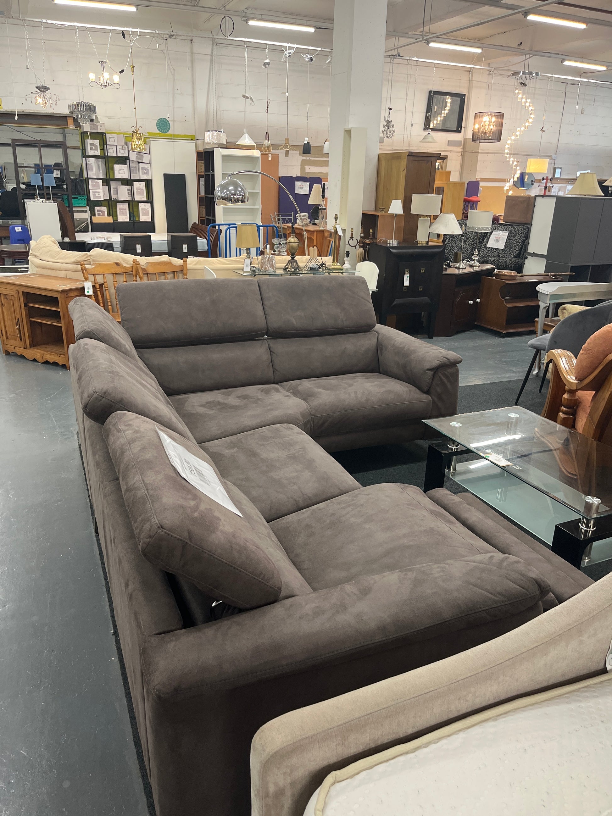 Large electric sectional recliner corner suite brown suede effect fabric suite 2225