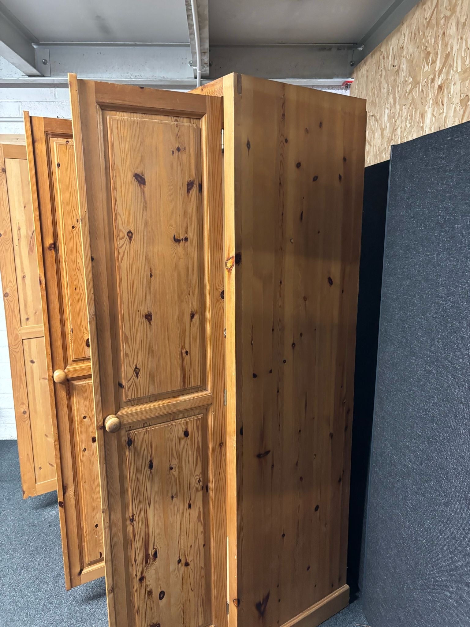Tall solid pitch pine 3 door wardrobe 2020Hx1450Wx600D 1225