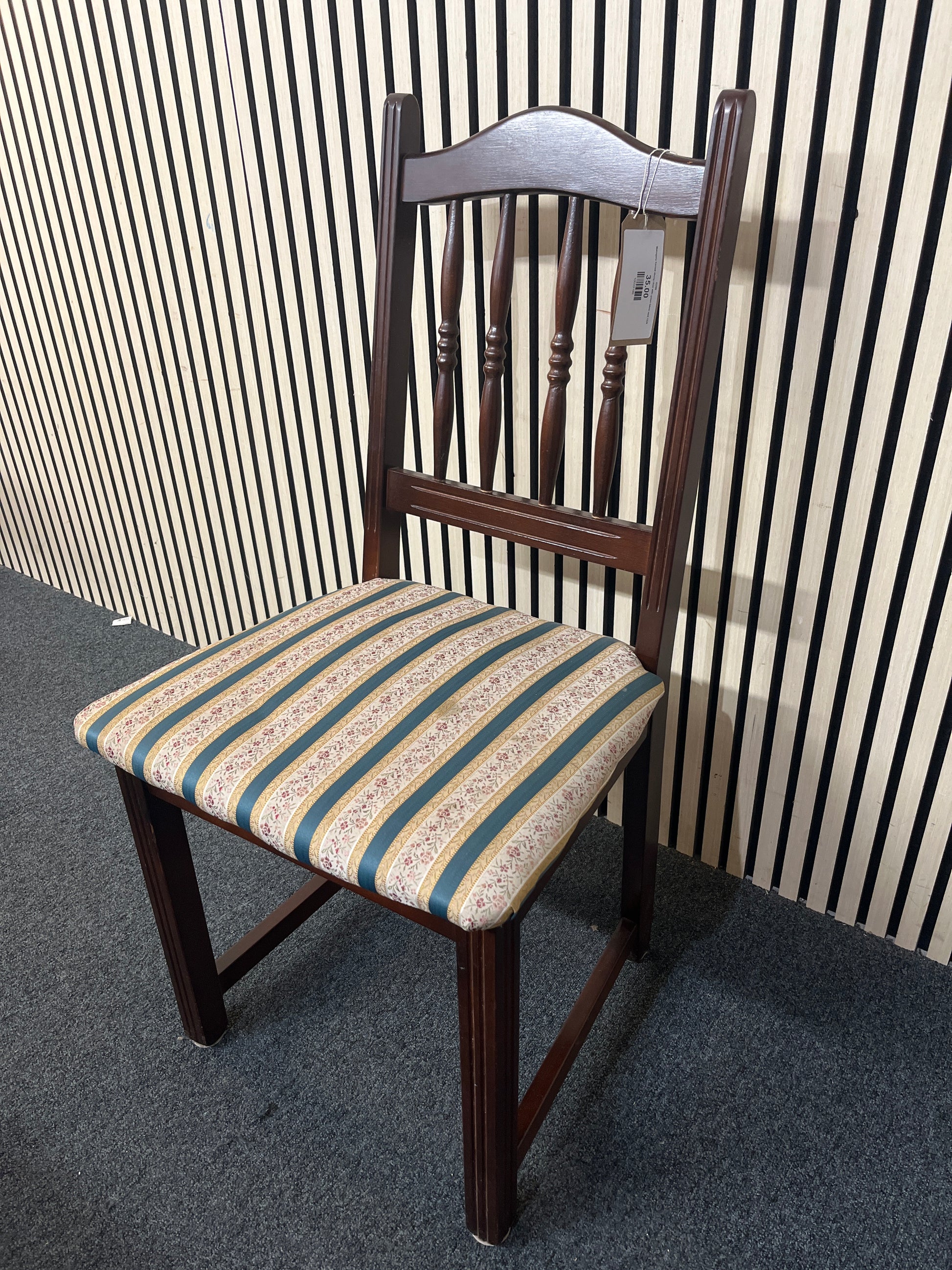 Mahogany framed dining chair with green fabric seat 1226