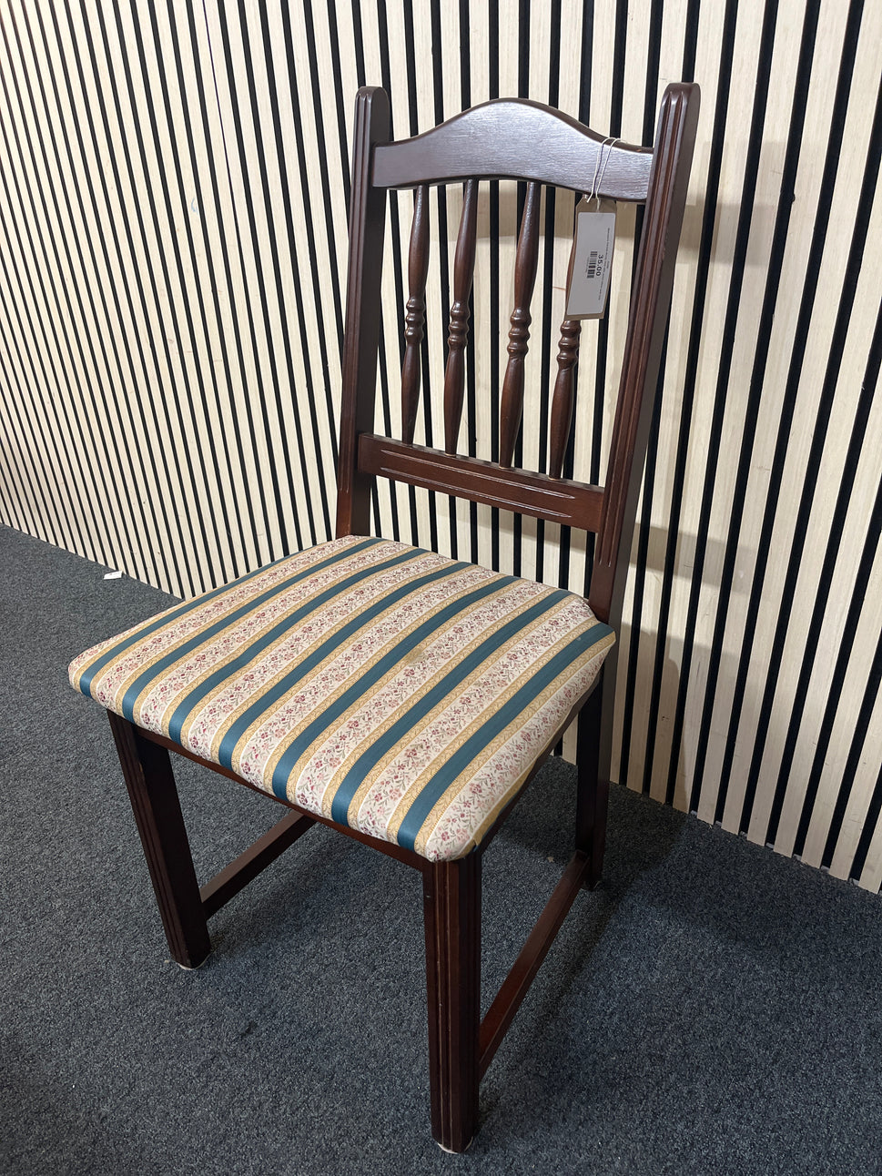 Mahogany framed dining chair with green fabric seat 1226