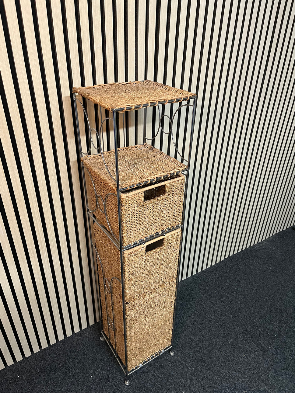 Tall metal framed and rattan bathroom unit 1325
