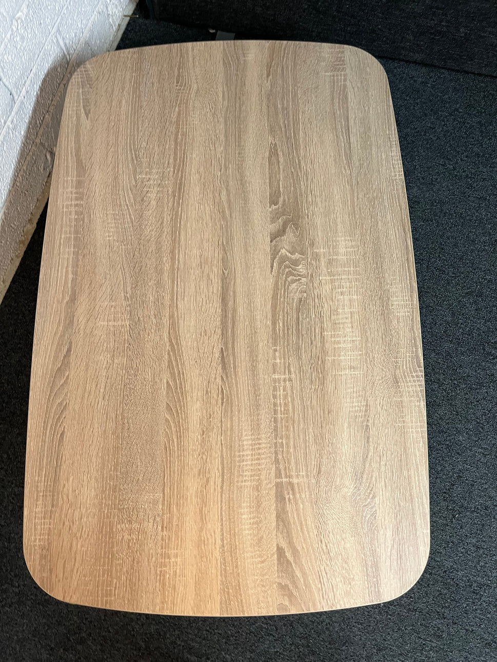 NEW magnum Oak laminate coffee table with heavy duty black metal frame (H 38 x W 110 x 75 cm)