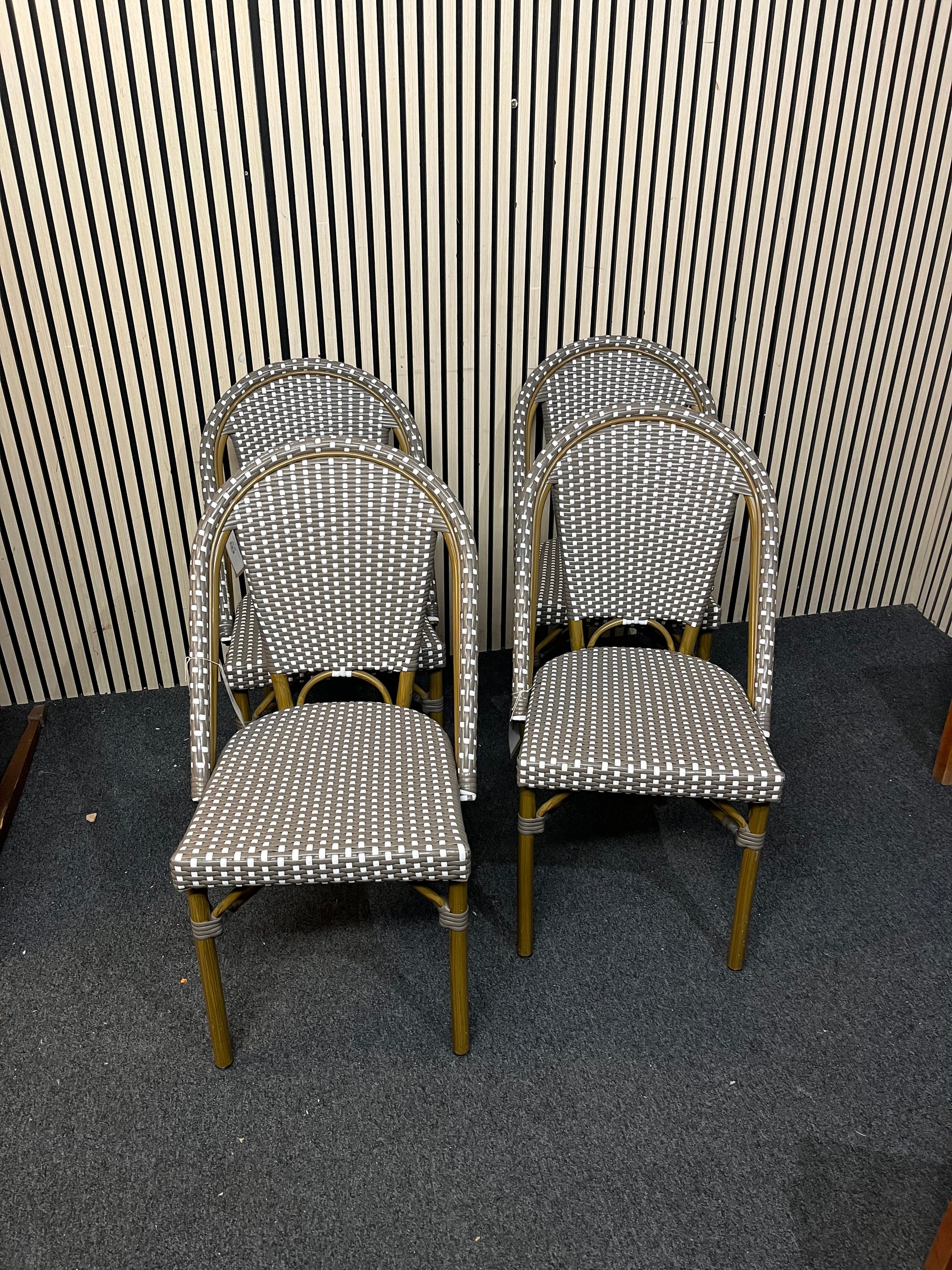 Rattan style outdoor brown and cream stacking chair 1126