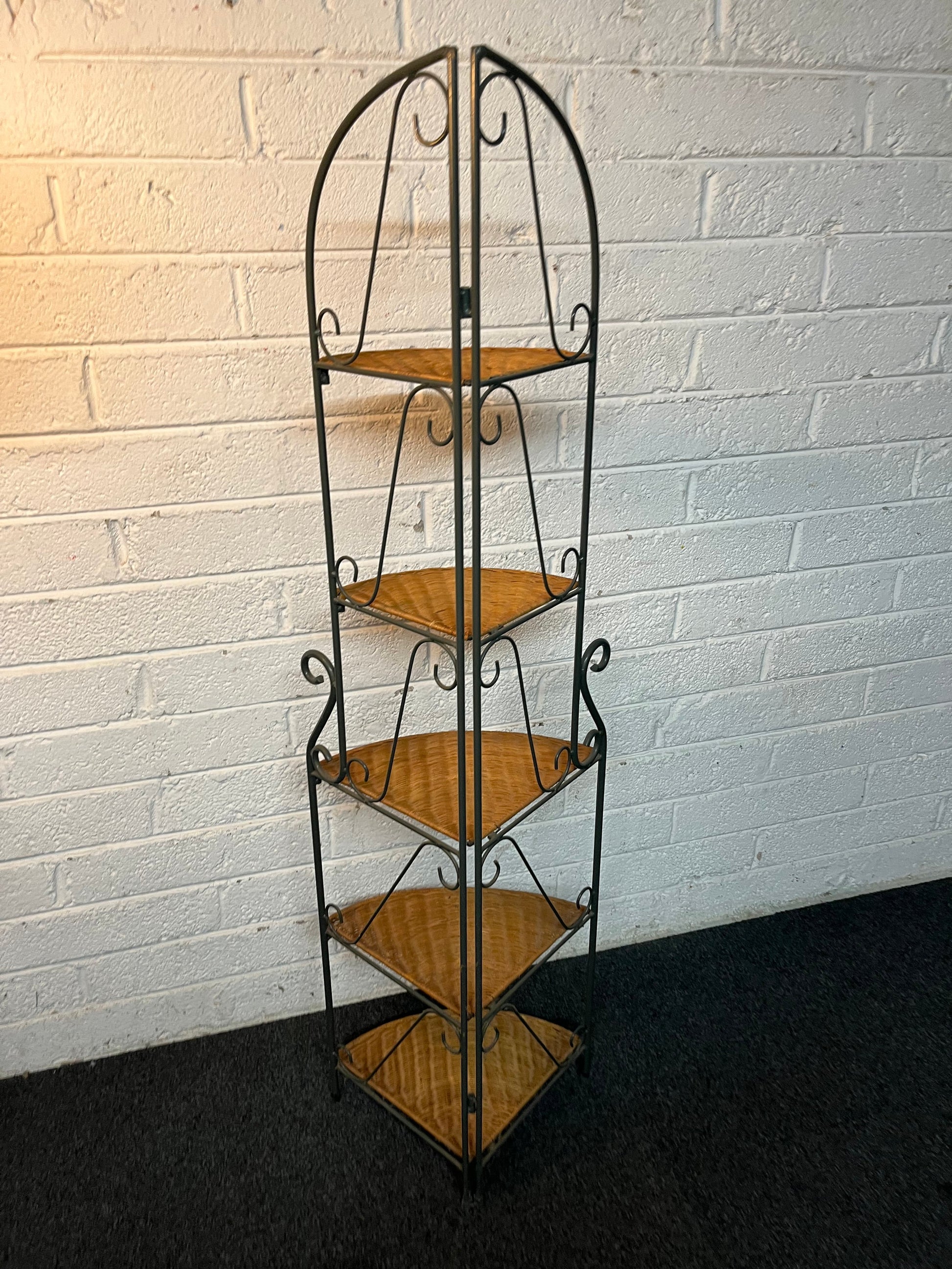 Tall rattan and metal tiered what not (H 160 x W 47 x D 32 cm ) 2225