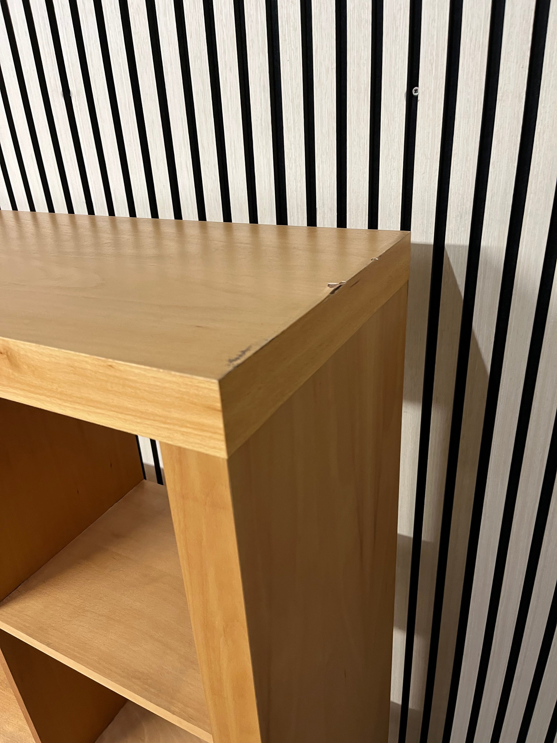 Beech veneer 9 section storage unit on castors (H 135 x W 125 x D 36 cm) 3325